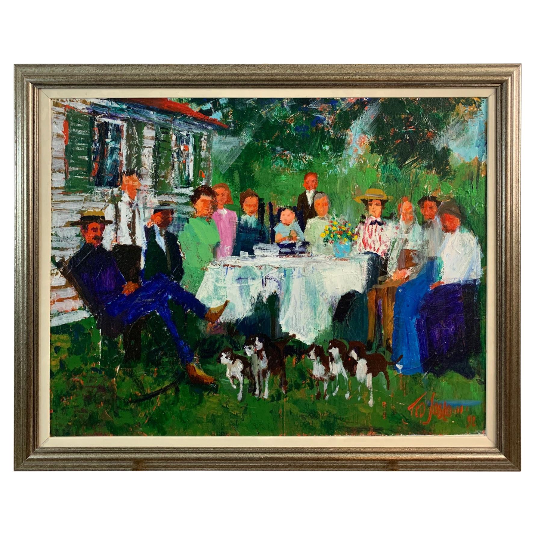 Fabulous Original Painting of Family Gathering by Ted Jaslow