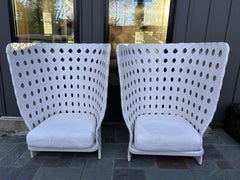 Fabulous Pair B &B Italia Canasta High Wing Back Woven Outdoor Chair