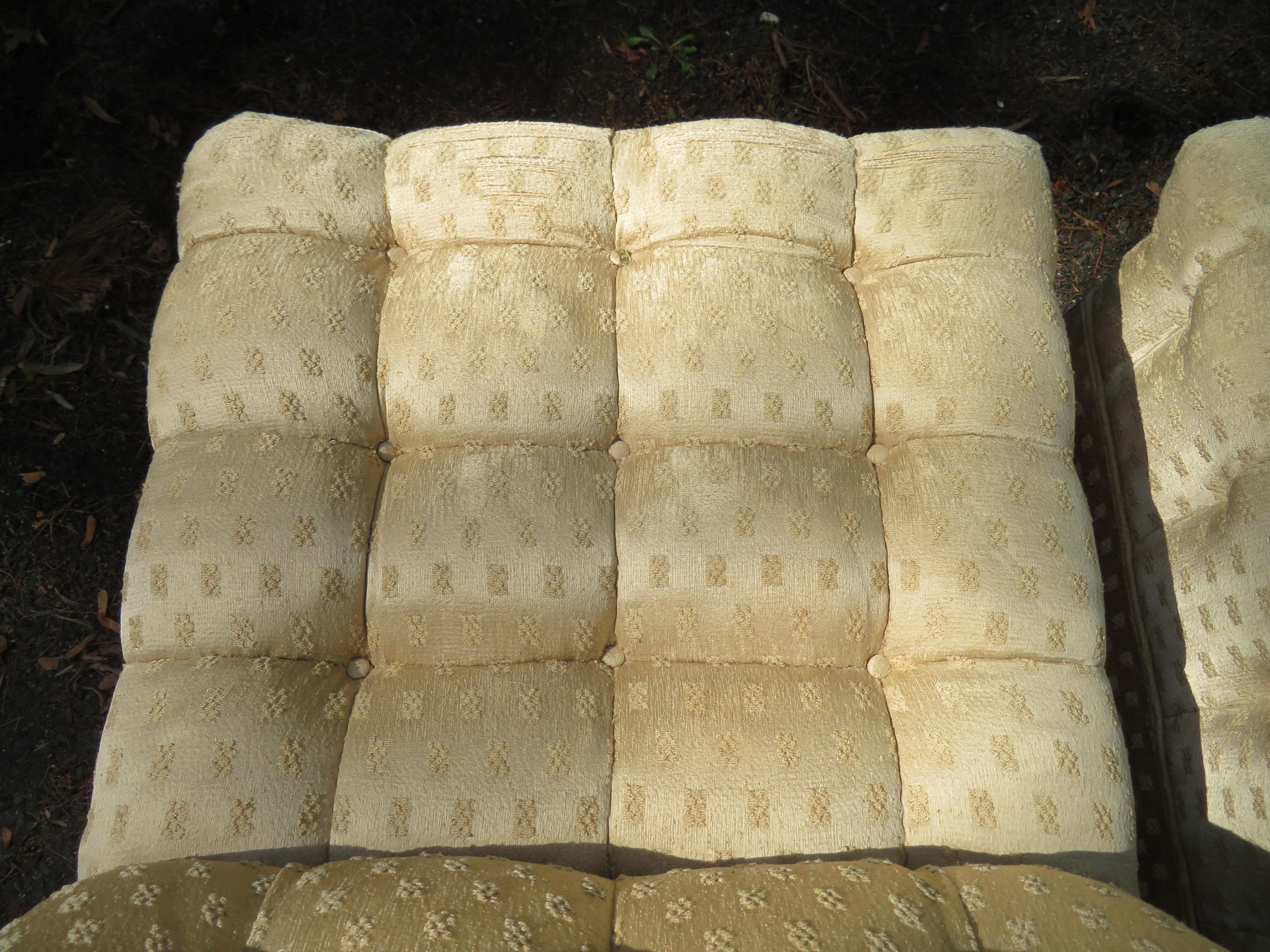  Pair Dorothy Draper Style Biscuit Tufted Slipper Chairs Hollywood Regency In Good Condition For Sale In Pemberton, NJ