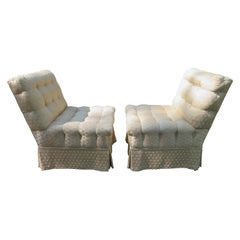 Fabulous Pair Billy Haines Style Biscuit Tufted Slipper Chairs Hollywood Regency