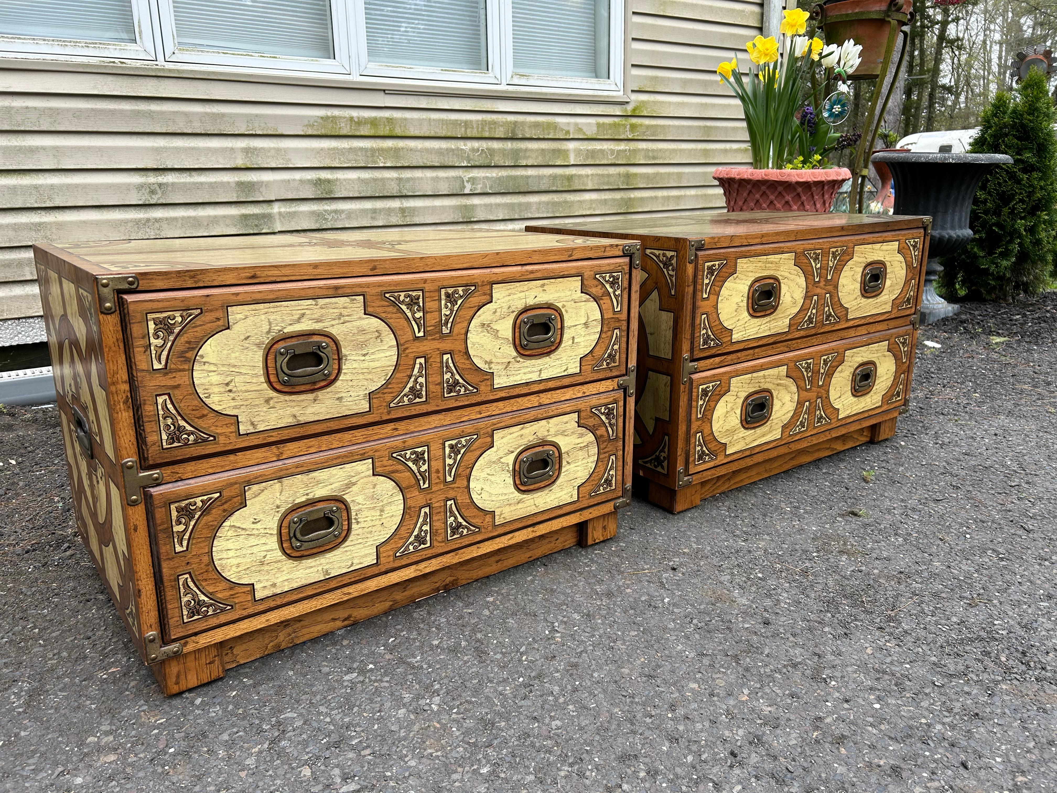 Fabulous Pair Drexel Campaign Chest Oxford Square Mid-Century Modern For Sale 14