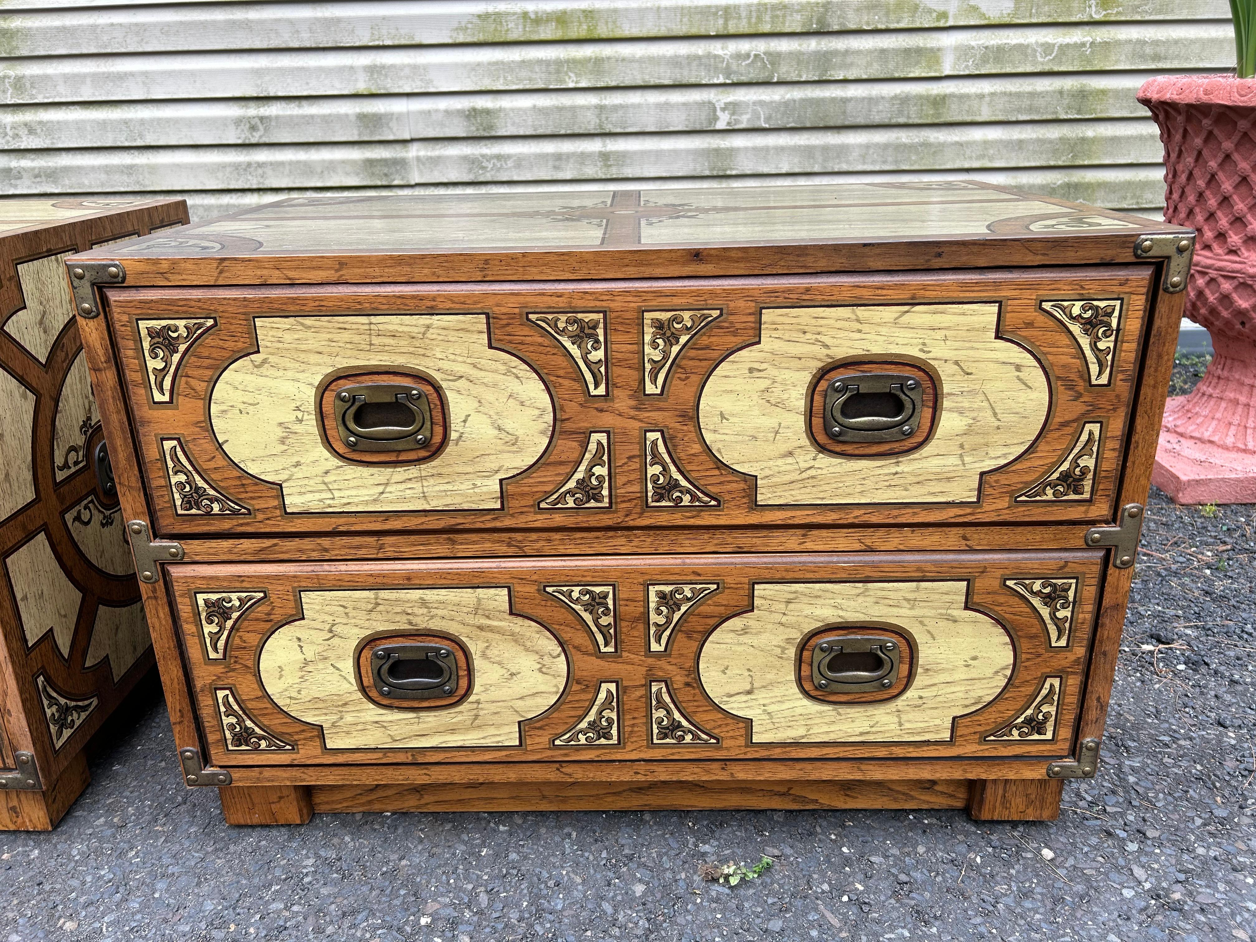 American Fabulous Pair Drexel Campaign Chest Oxford Square Mid-Century Modern For Sale