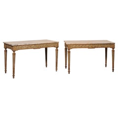 Fabulous Pair Italian Carved Console Tables w/Original Marble Tops, Early 20th C