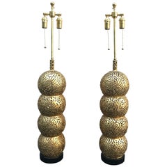 Fabulous Pair of 1950s Italian Brutalist Stacking Ball Table Lamps