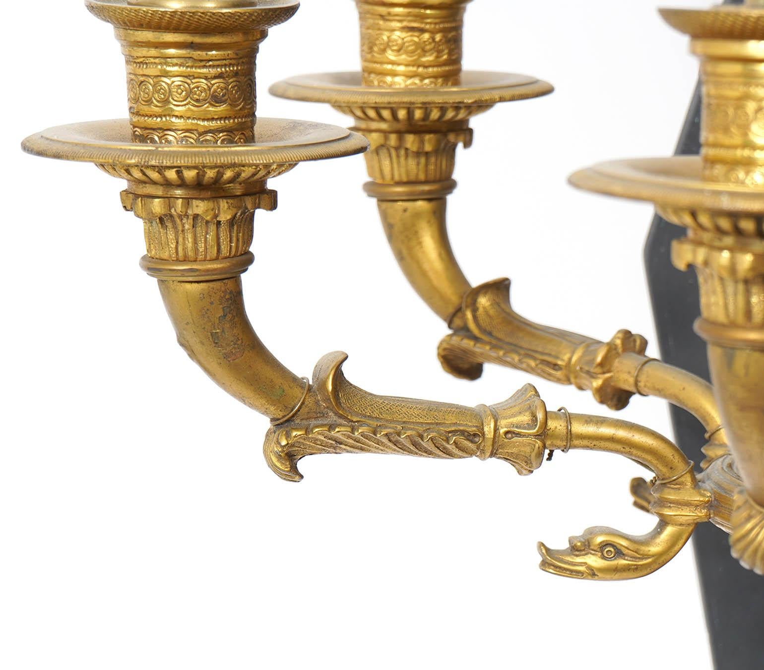 Fabulous Pair of 19th Century French Empire Style Gilt Bronze Sconces, 1820's 6