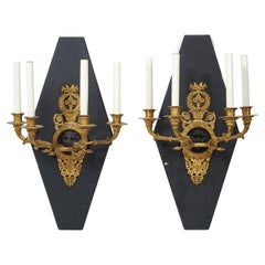 Fabulous Pair of 19th Century French Empire Style Gilt Bronze Sconces, 1820's