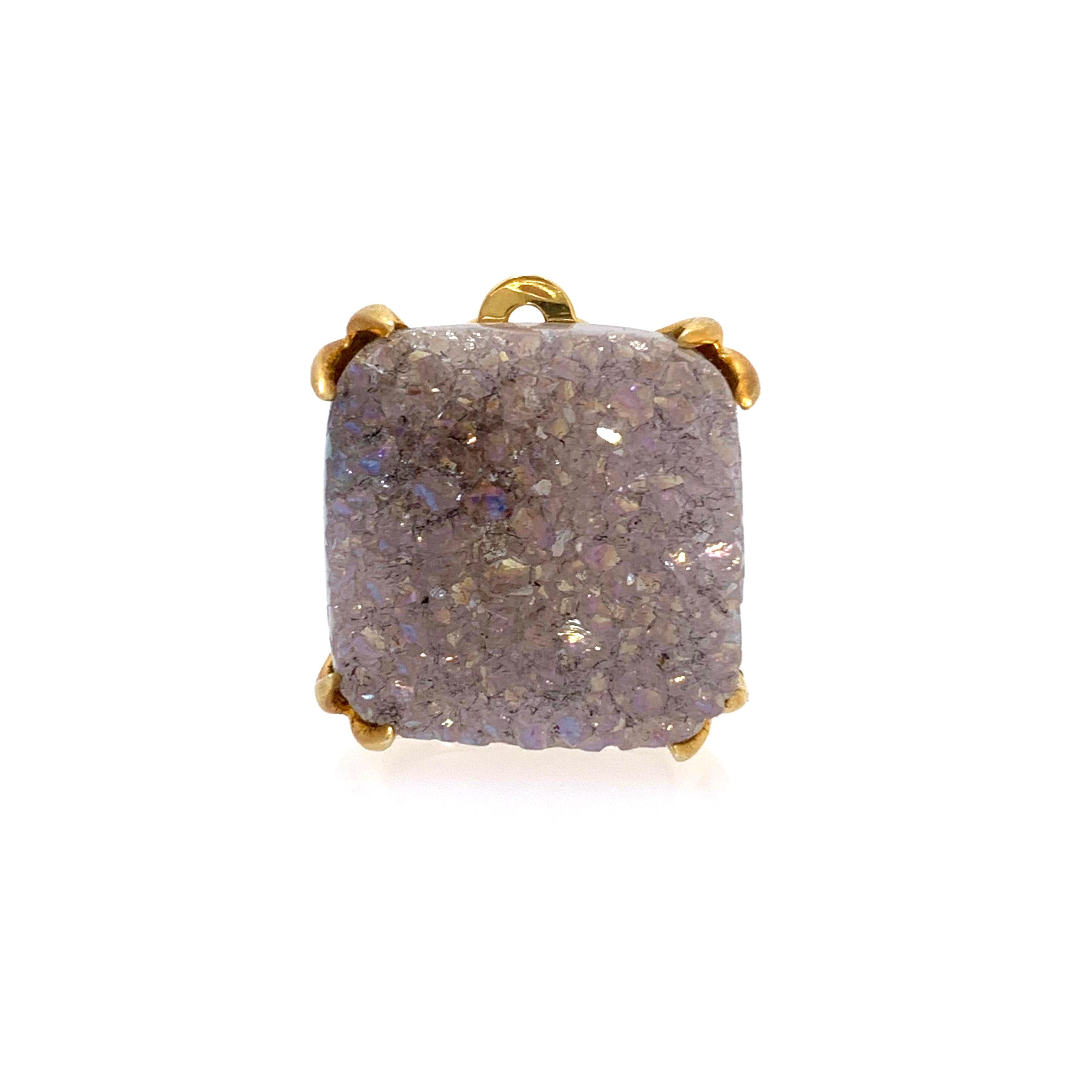 Fabulous Pair of 20mm Druzy Quartz Clip on Earrings In New Condition In Los Angeles, CA