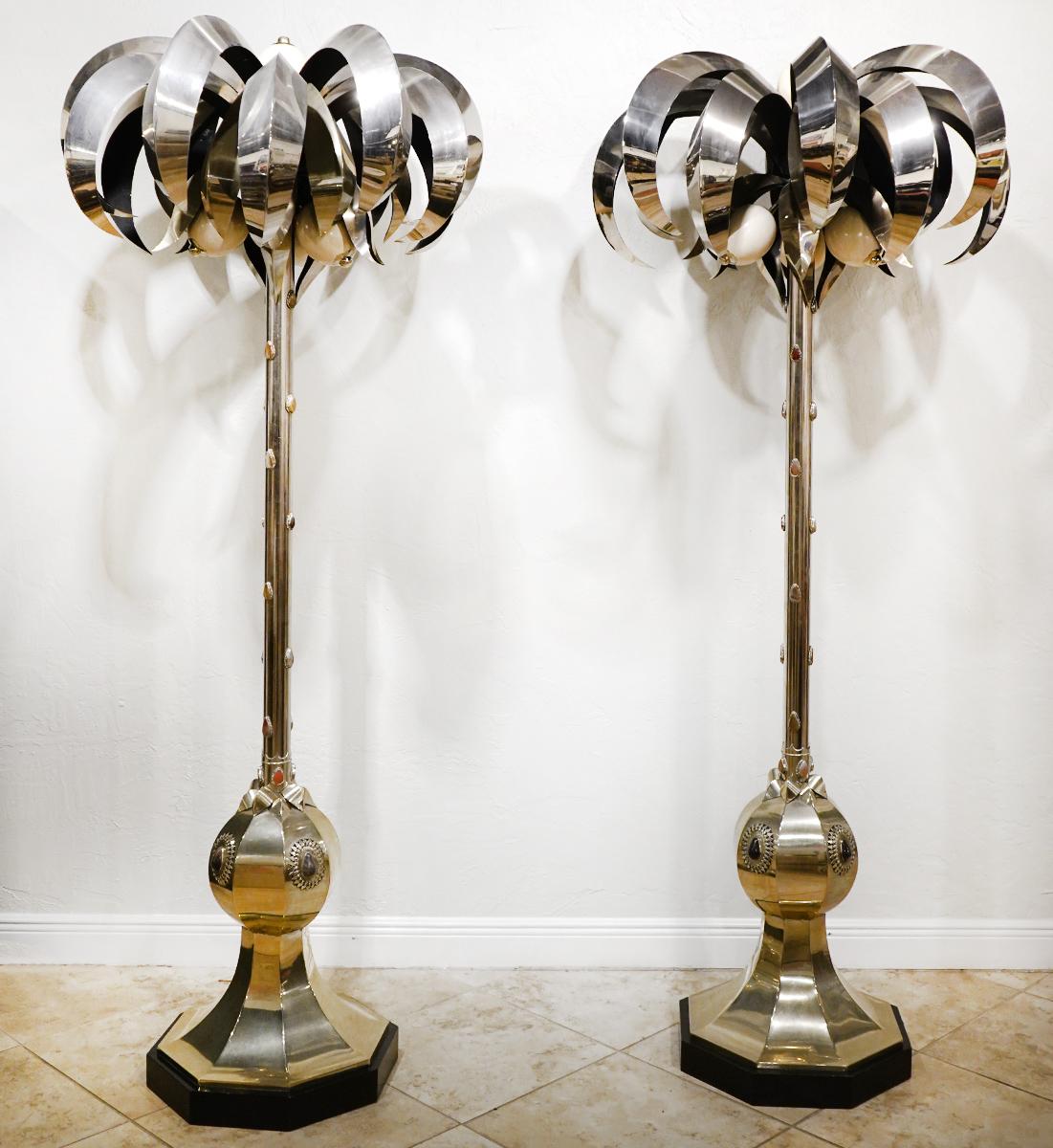 Mid-Century Modern Fabulous Pair of Anthony Redmile Palm Tree Sculptures with Ostrich Eggs