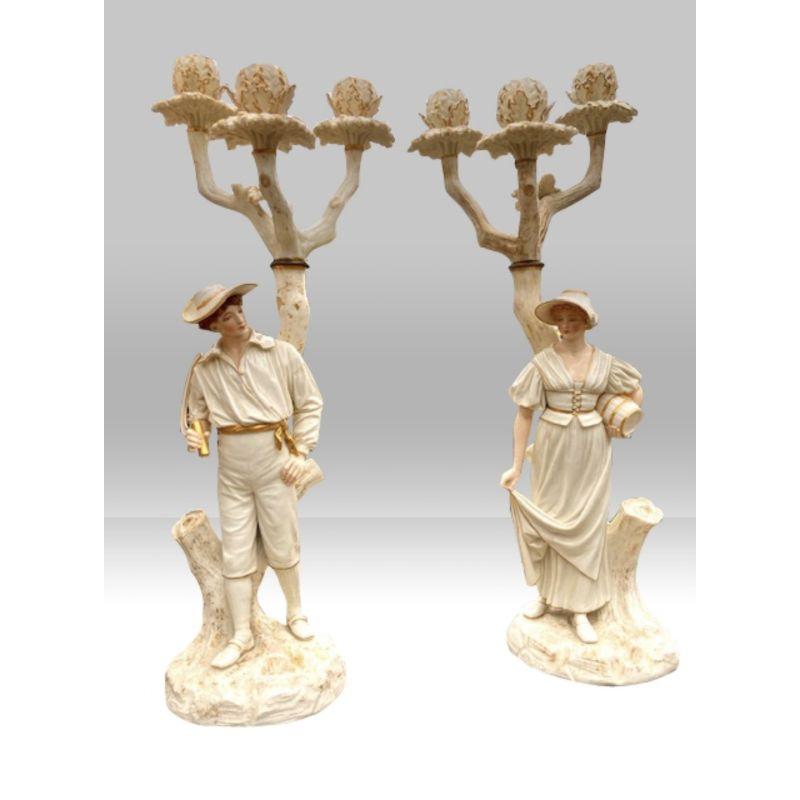 Victorian Fabulous Pair of Antique Royal Worcester Hadley Porcelain Candelabra For Sale