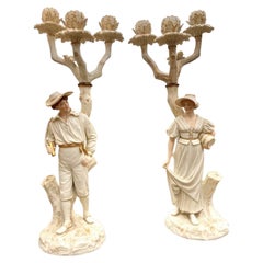 Favolosa coppia di antichi candelabri in porcellana Royal Worcester Hadley