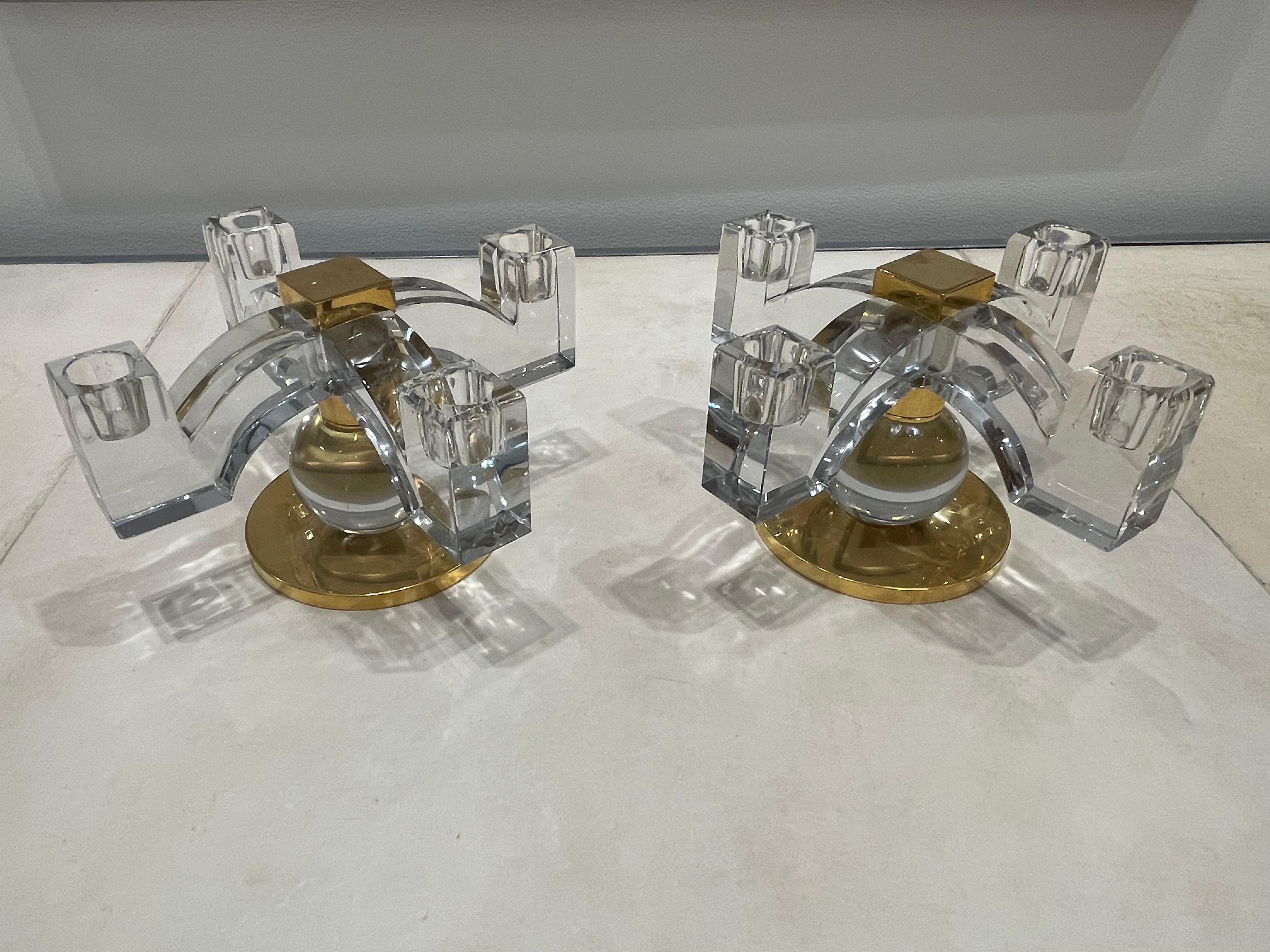 Art Deco Fabulous pair of Baccarat crystal candelabras, by Jacques Adnet, France, 1935 For Sale