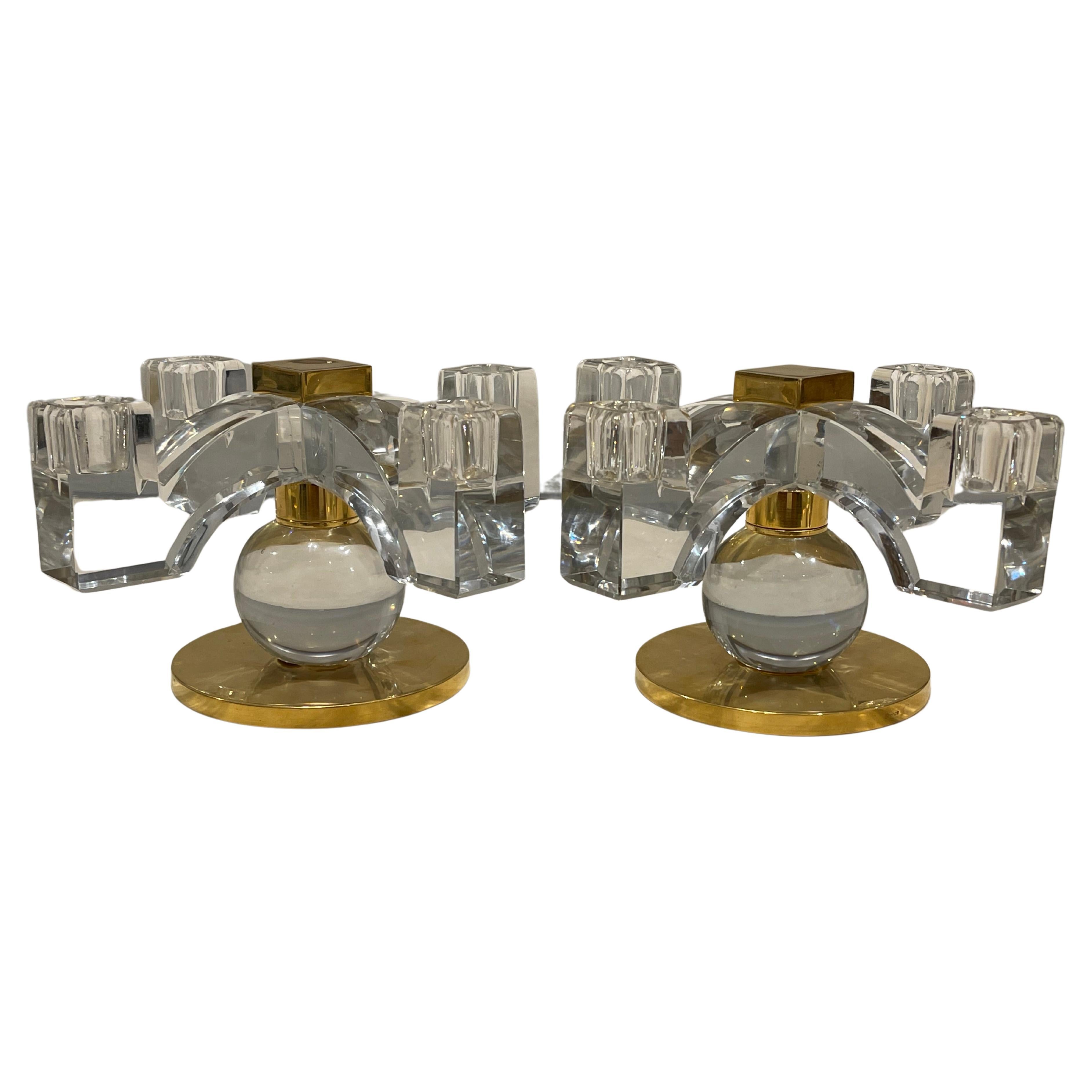 Fabulous pair of Baccarat crystal candelabras, by Jacques Adnet, France, 1935 For Sale