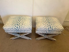 Fabulous Pair of Billy Baldwin Upholstered X Motif Benches