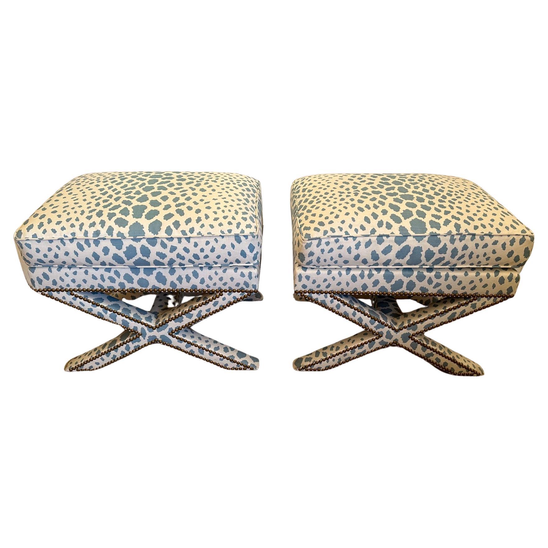Fabulous Pair of Billy Baldwin Upholstered X Motif Benches