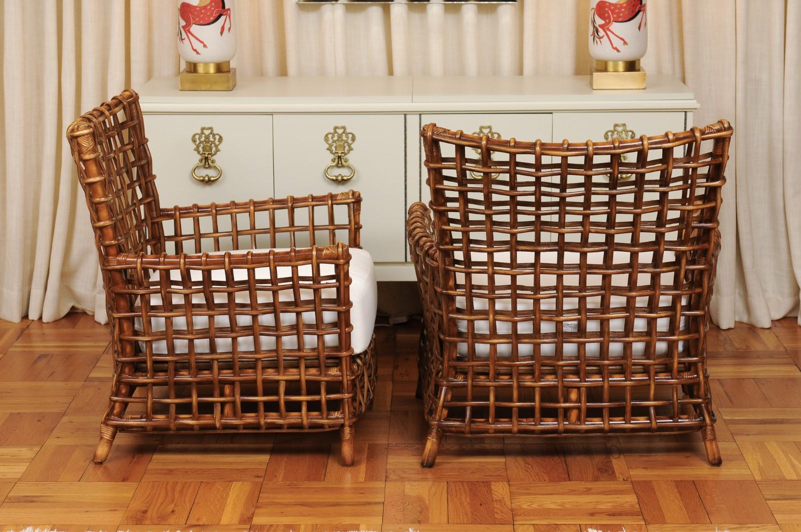 Fabulous Pair of Caramel Rattan and Cane Club Chairs - 2 Pair Available For Sale 3