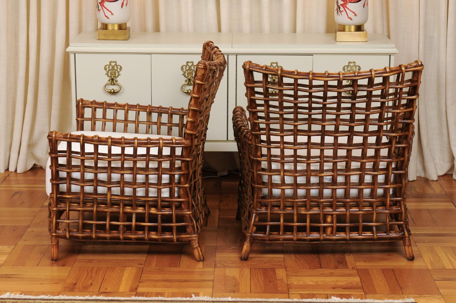 Fabulous Pair of Caramel Rattan and Cane Club Chairs - 2 Pair Available For Sale 6