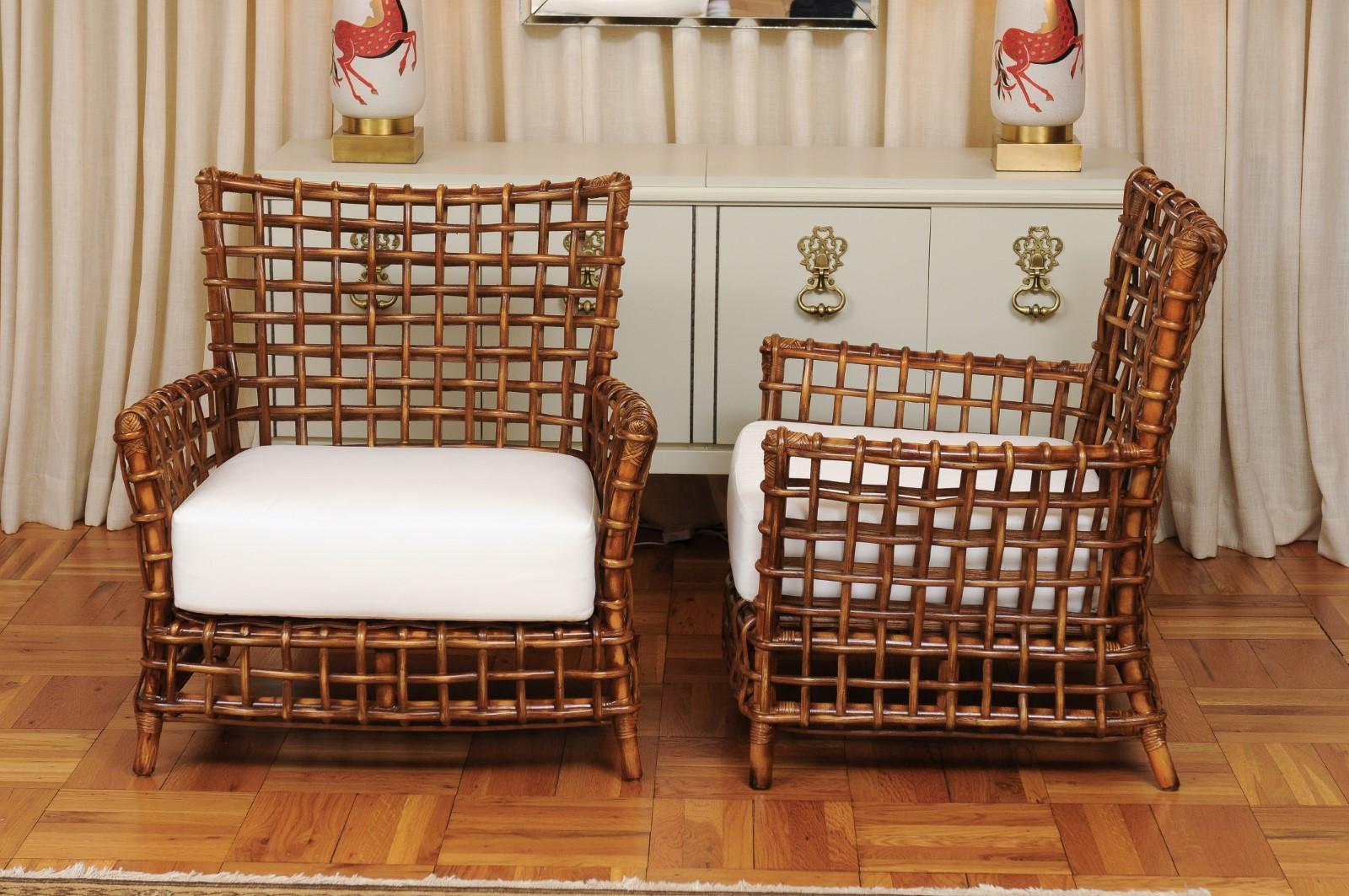 Fabulous Pair of Caramel Rattan and Cane Club Chairs - 2 Pair Available For Sale 6