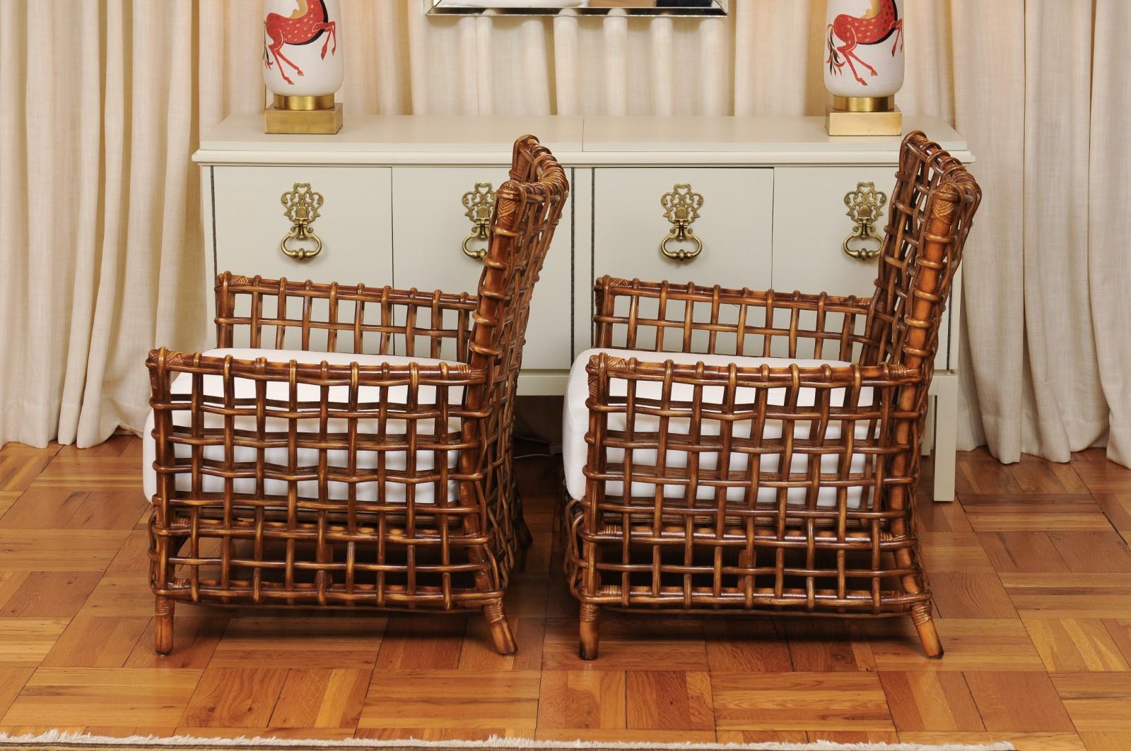 Late 20th Century Fabulous Pair of Caramel Rattan and Cane Club Chairs - 2 Pair Available For Sale