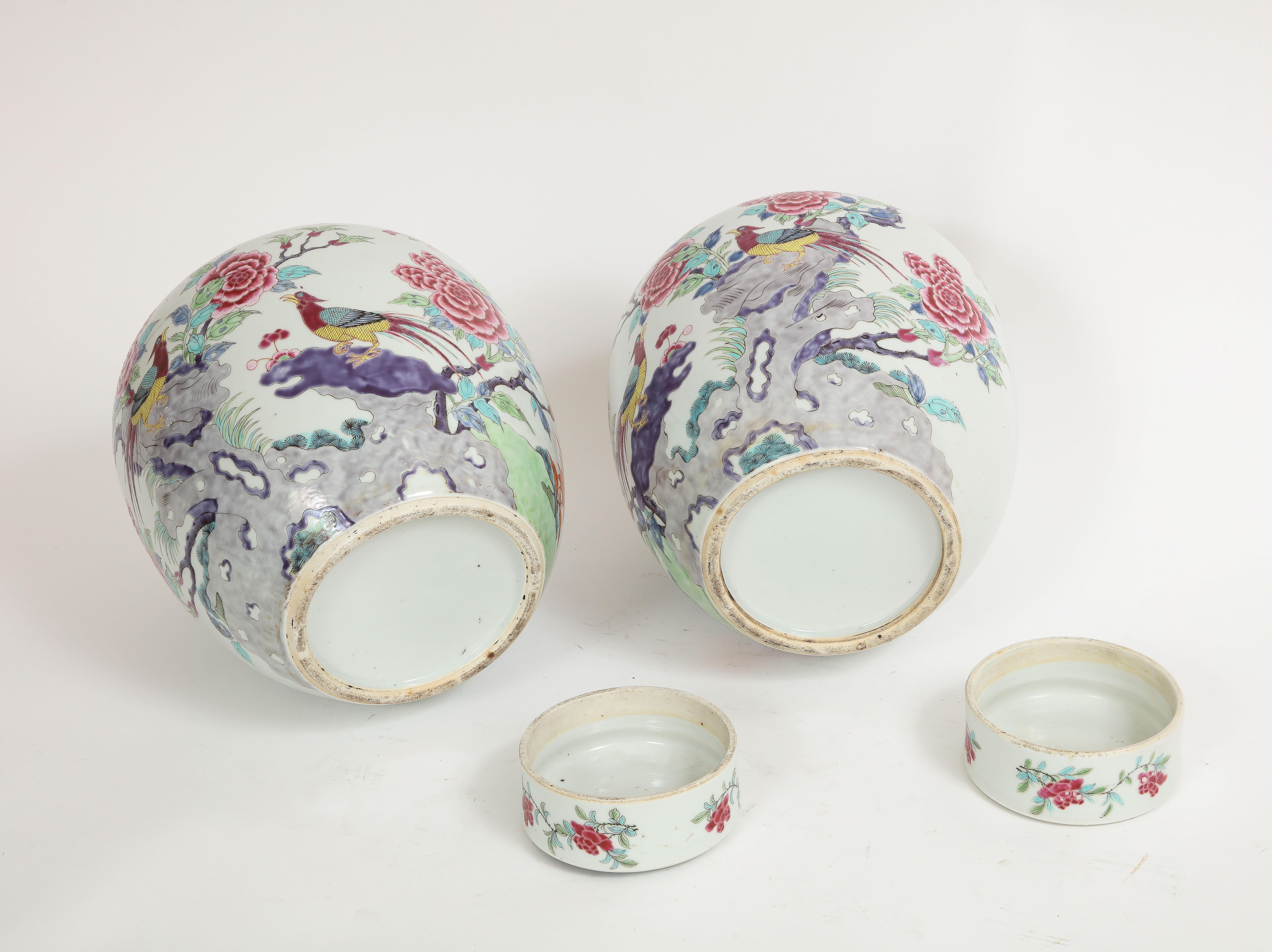 Fabulous pair of Chinese Famille Rose Porcelain Ginger Jars, Early 1800s For Sale 11