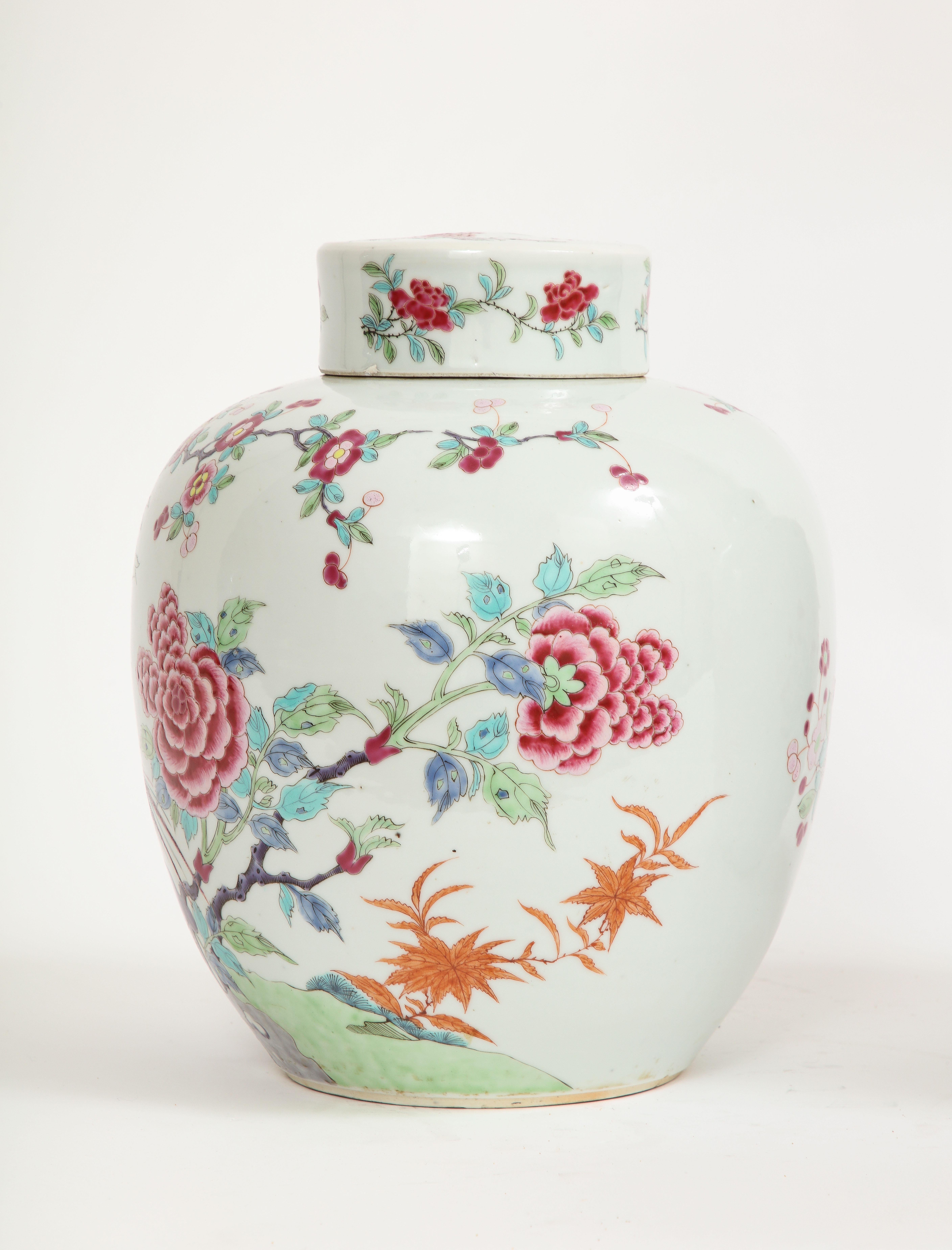Fabulous pair of Chinese Famille Rose Porcelain Ginger Jars, Early 1800s For Sale 2