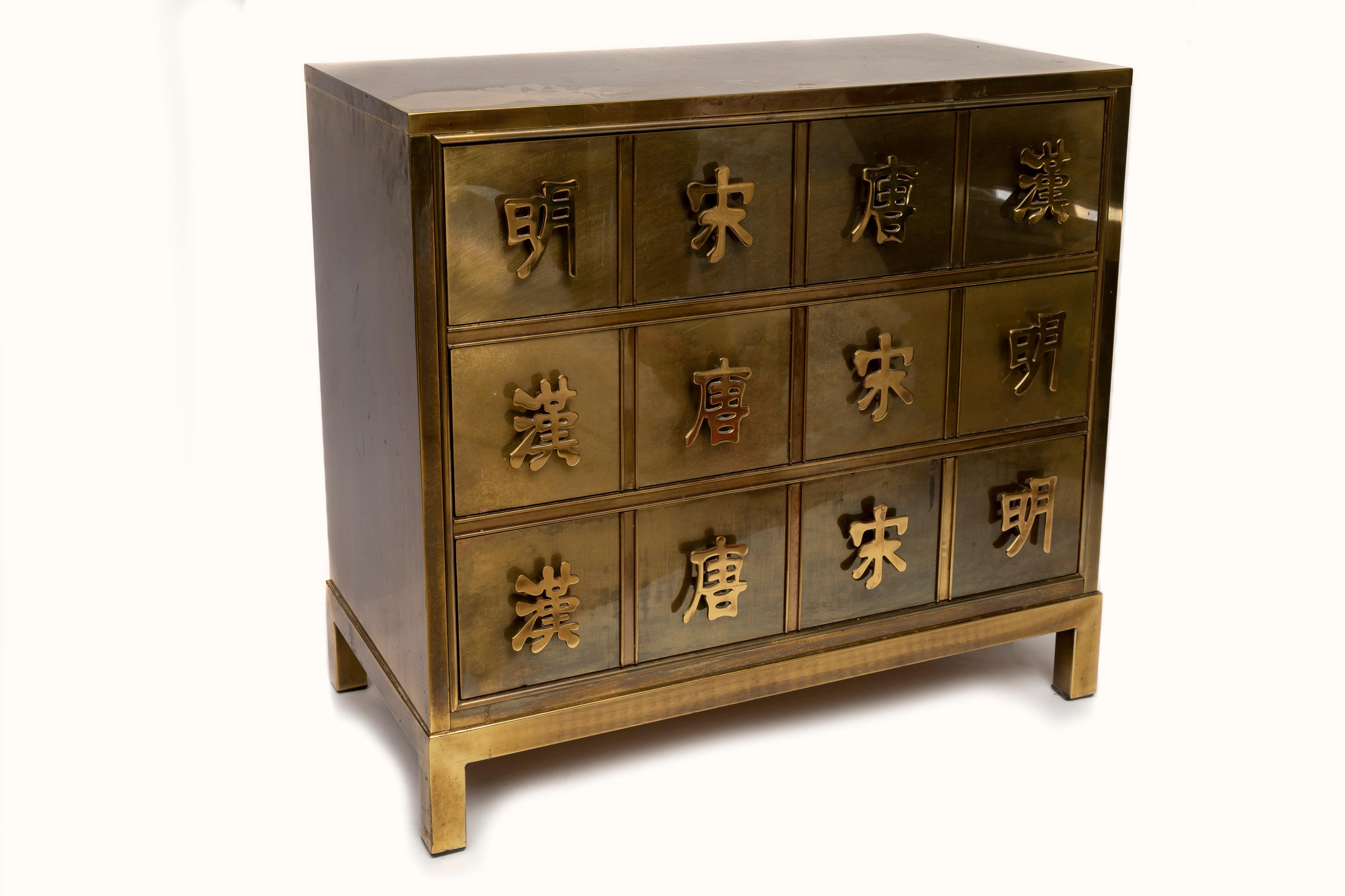 Fabulous Pair of Chinoiserie Commodes w/ Chinese Character Handles, Mastercraft In Good Condition For Sale In New York, NY