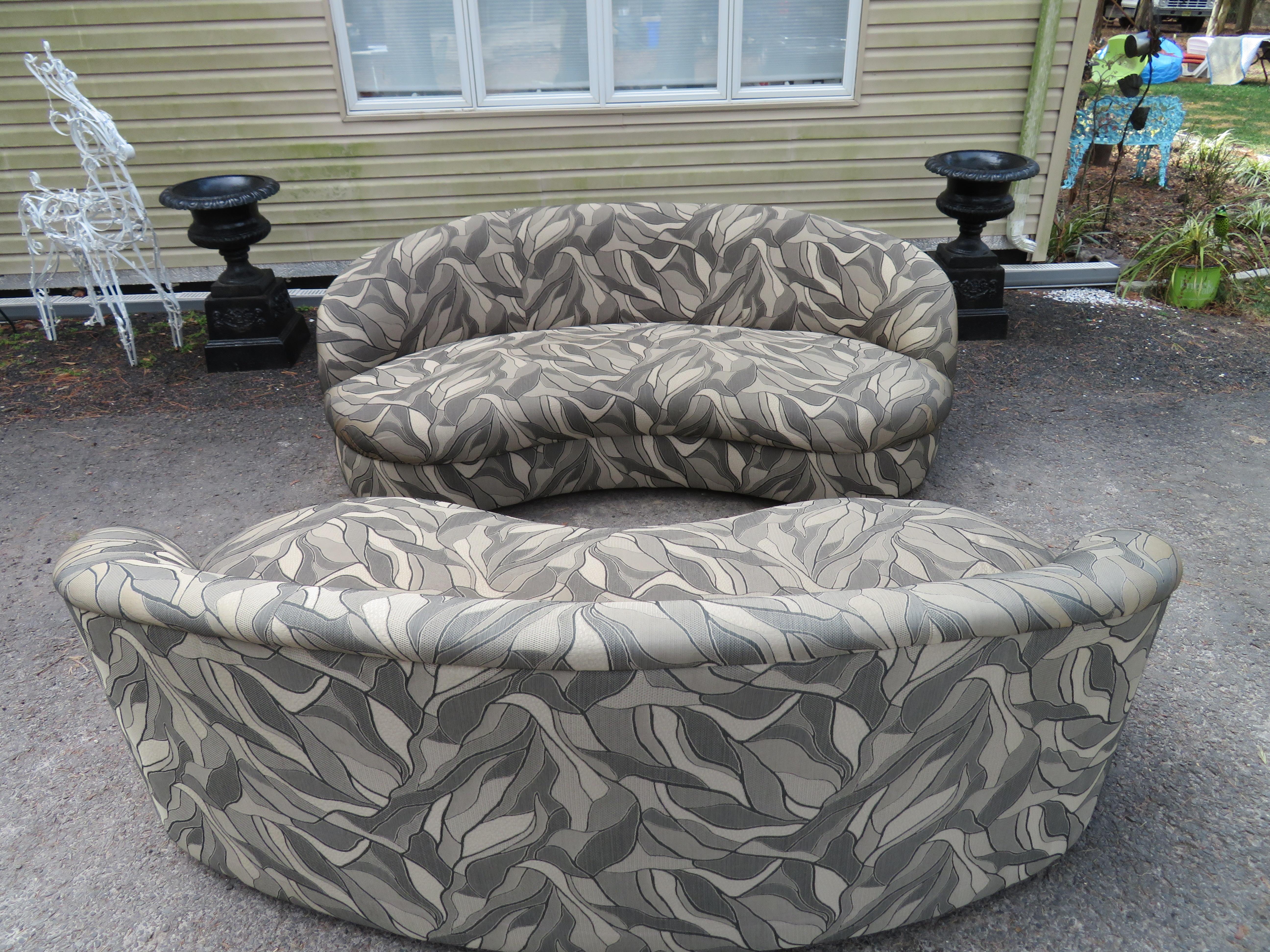 Fabulous Pair of Curved Kidney Shaped Sofas Weiman Mid-Century Modern 2