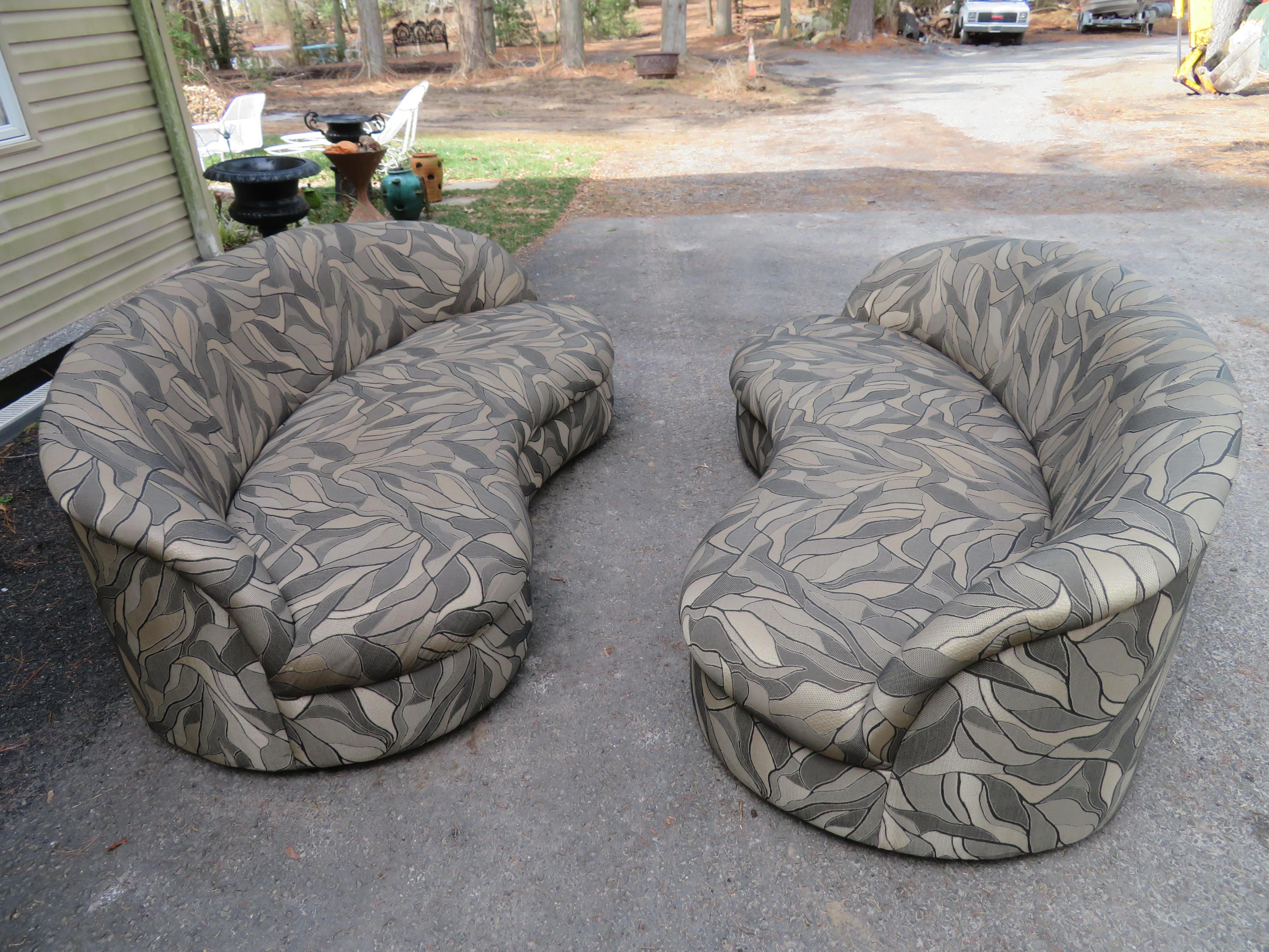 Fabulous Pair of Curved Kidney Shaped Sofas Weiman Mid-Century Modern 5
