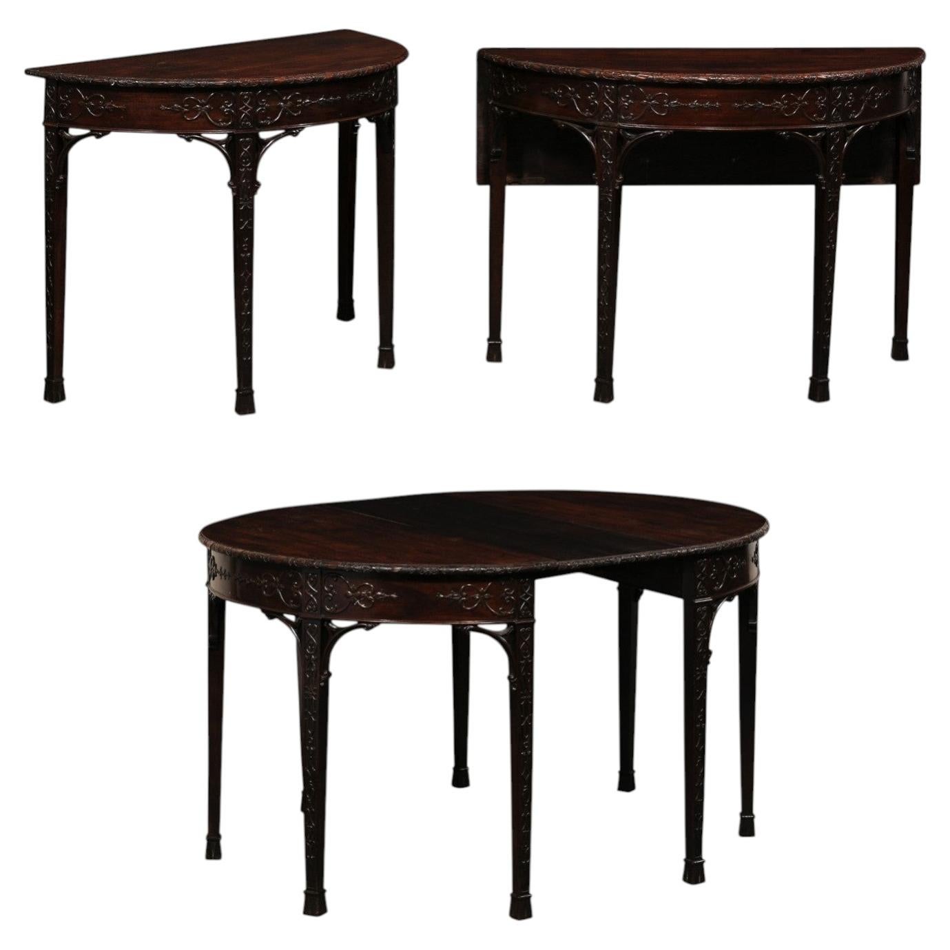 Superbe paire de demi-consoles (ou console ovale unique) de l'époque Régence anglaise en vente