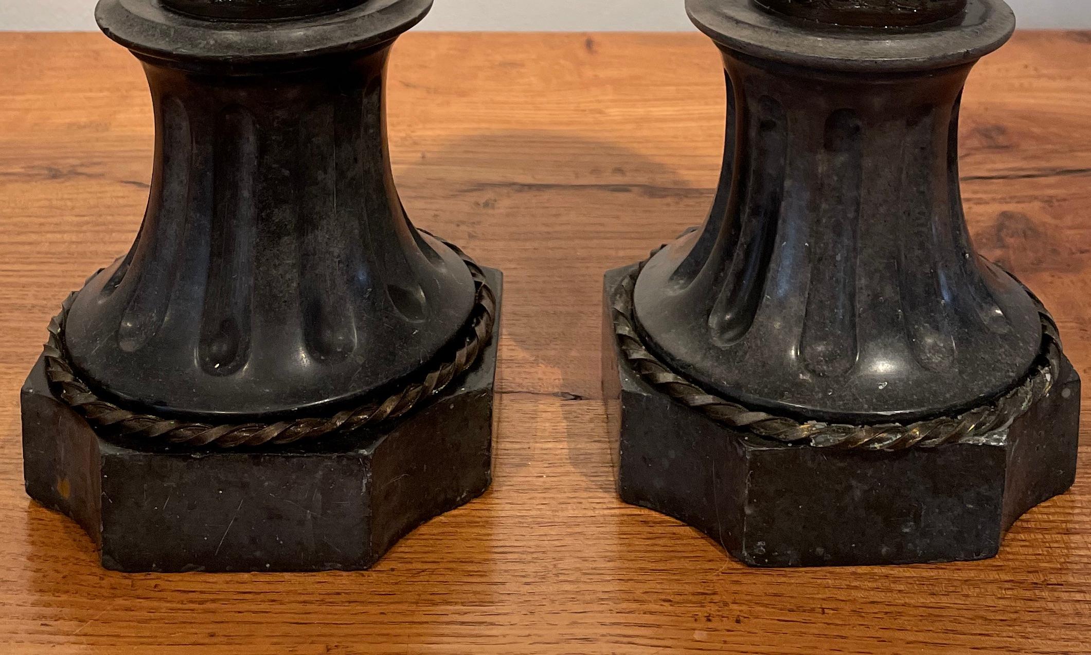 Fabulous Pair of French 19th Century Bronze and Marble Garniture Urns For Sale 9