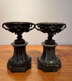 Fabulous Pair of French 19th Century Bronze and Marble Garniture Urns