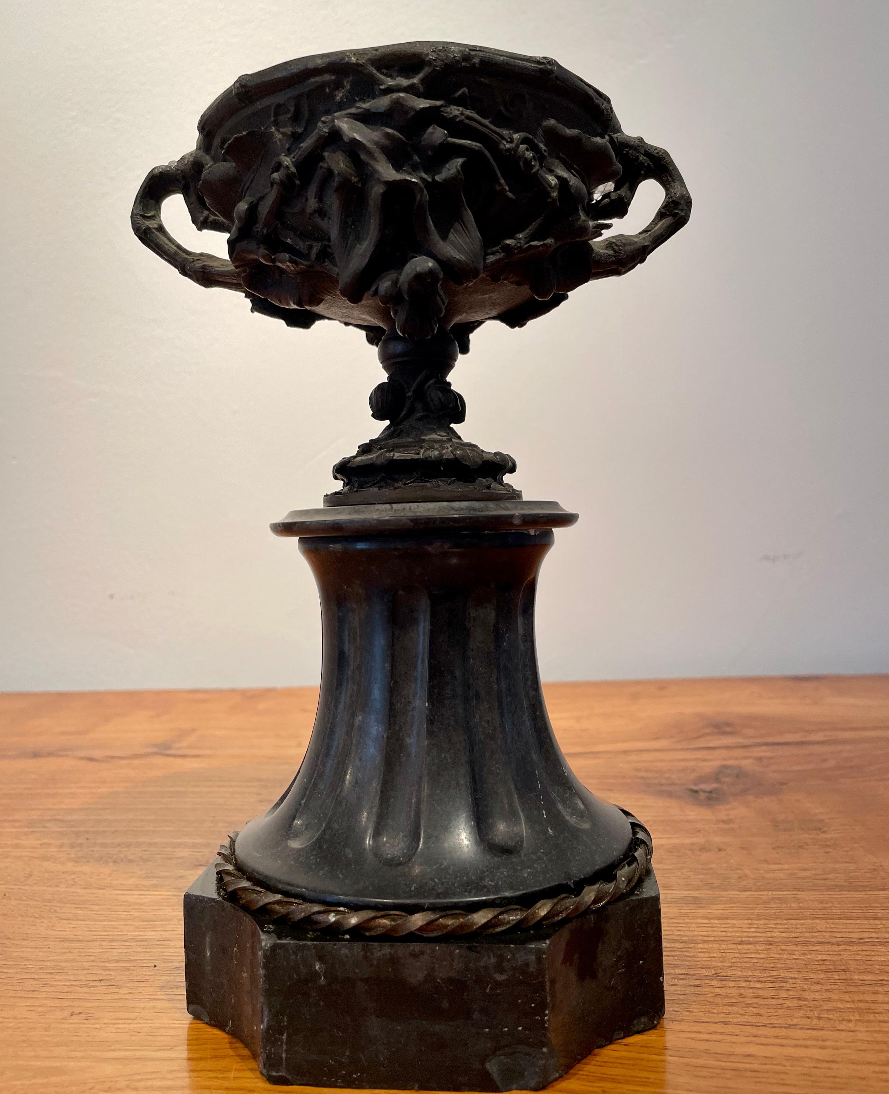 Fabulous Pair of French 19th Century Bronze and Marble Garniture Urns In Good Condition For Sale In Woodbury, CT