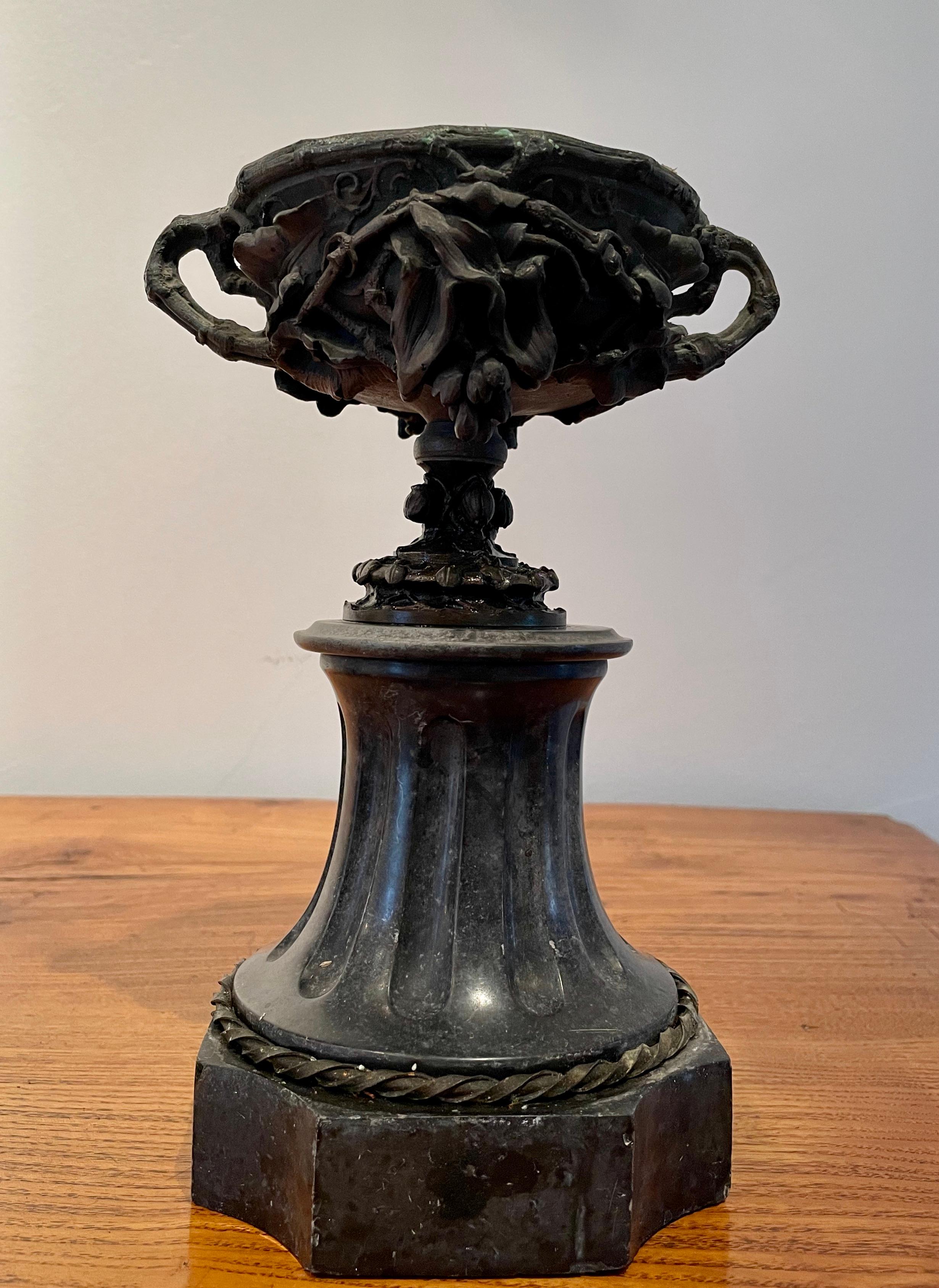 Fabulous Pair of French 19th Century Bronze and Marble Garniture Urns For Sale 1
