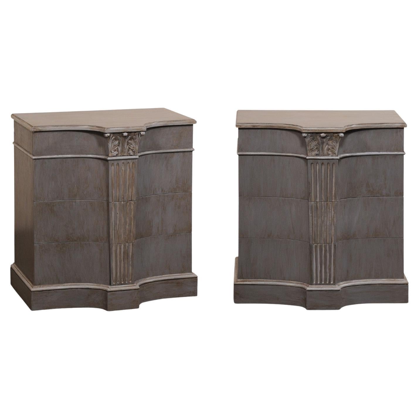 Fabulous Pair of French "Fluted Column" Custom Painted Chests, Mid-Century For Sale