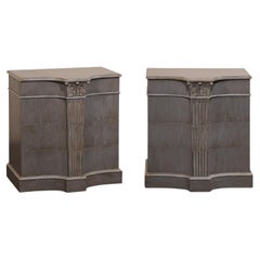 Fabulous Pair of French "Fluted Column" Custom Painted Chests, Mid-Century
