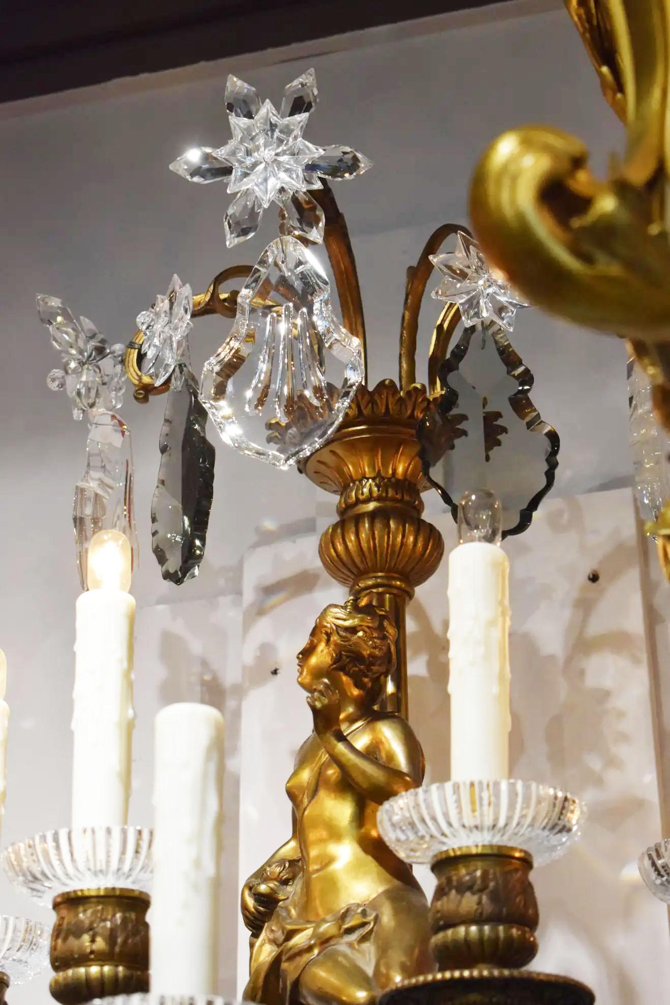 Fabulous pair of gilt bronze and crystal wall sconces.

9-light
Dimensions: Height 46
