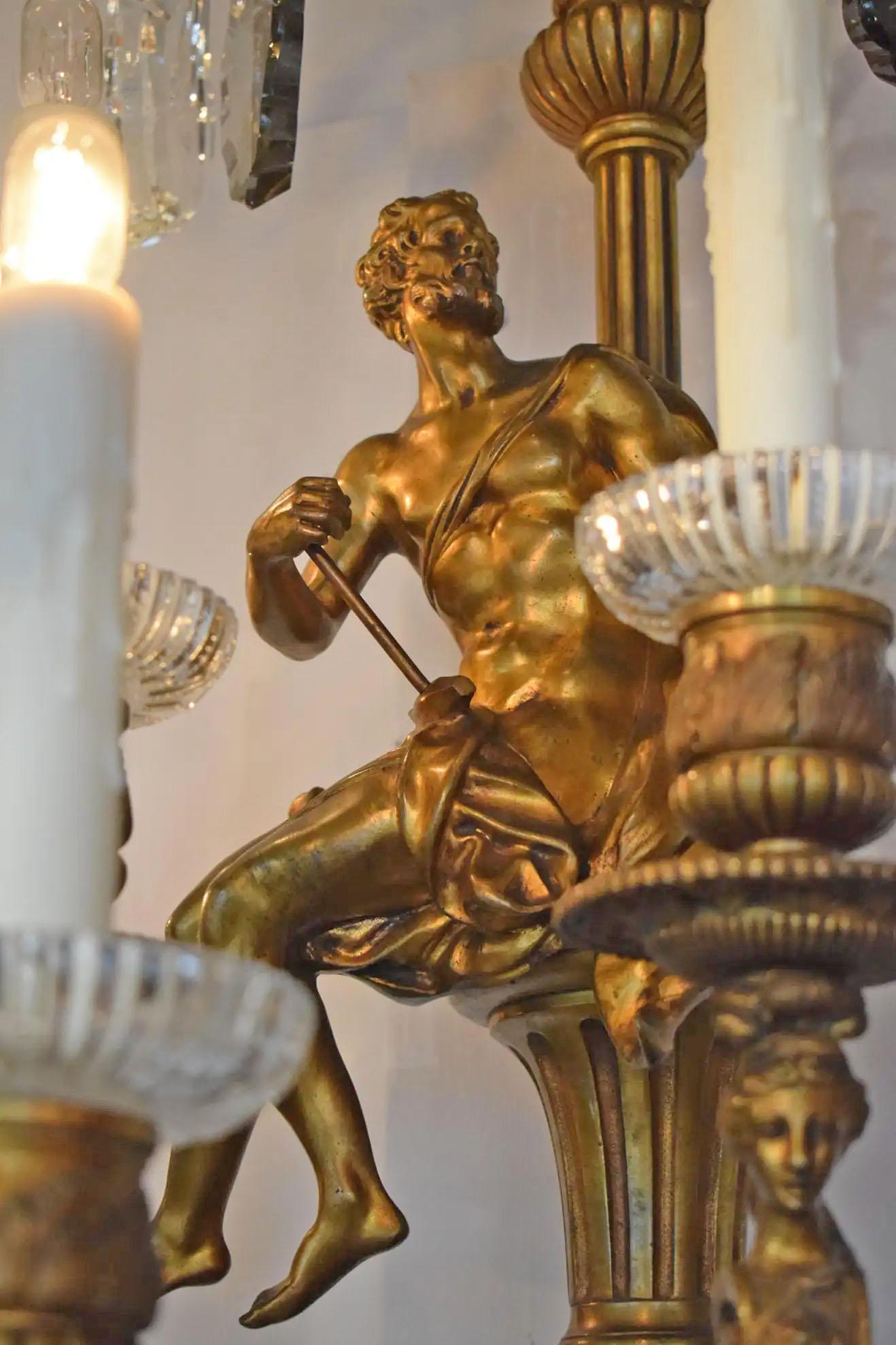 20th Century Fabulous Pair of Gilt Bronze and Crystal Wall Sconces For Sale