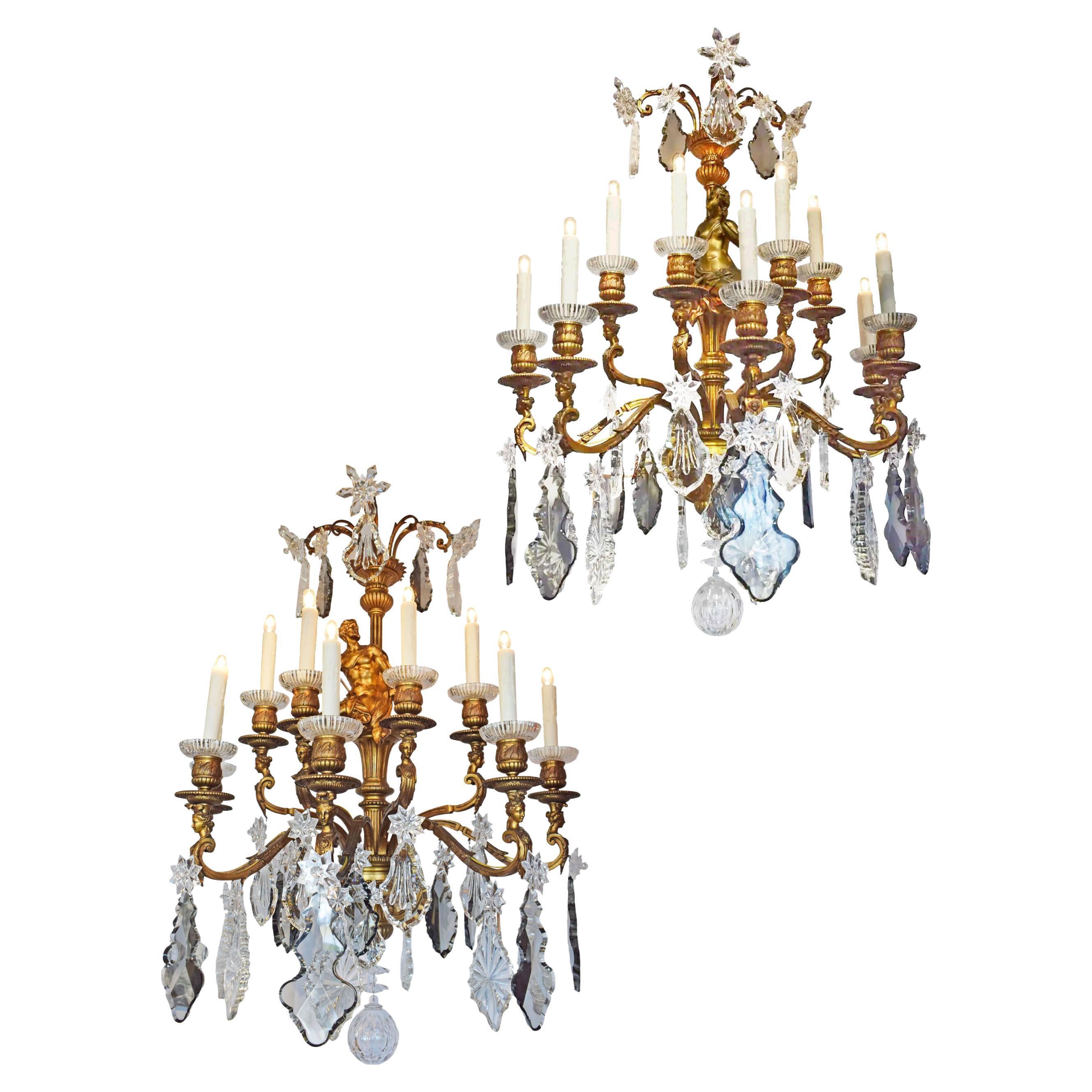 Fabulous Pair of Gilt Bronze and Crystal Wall Sconces