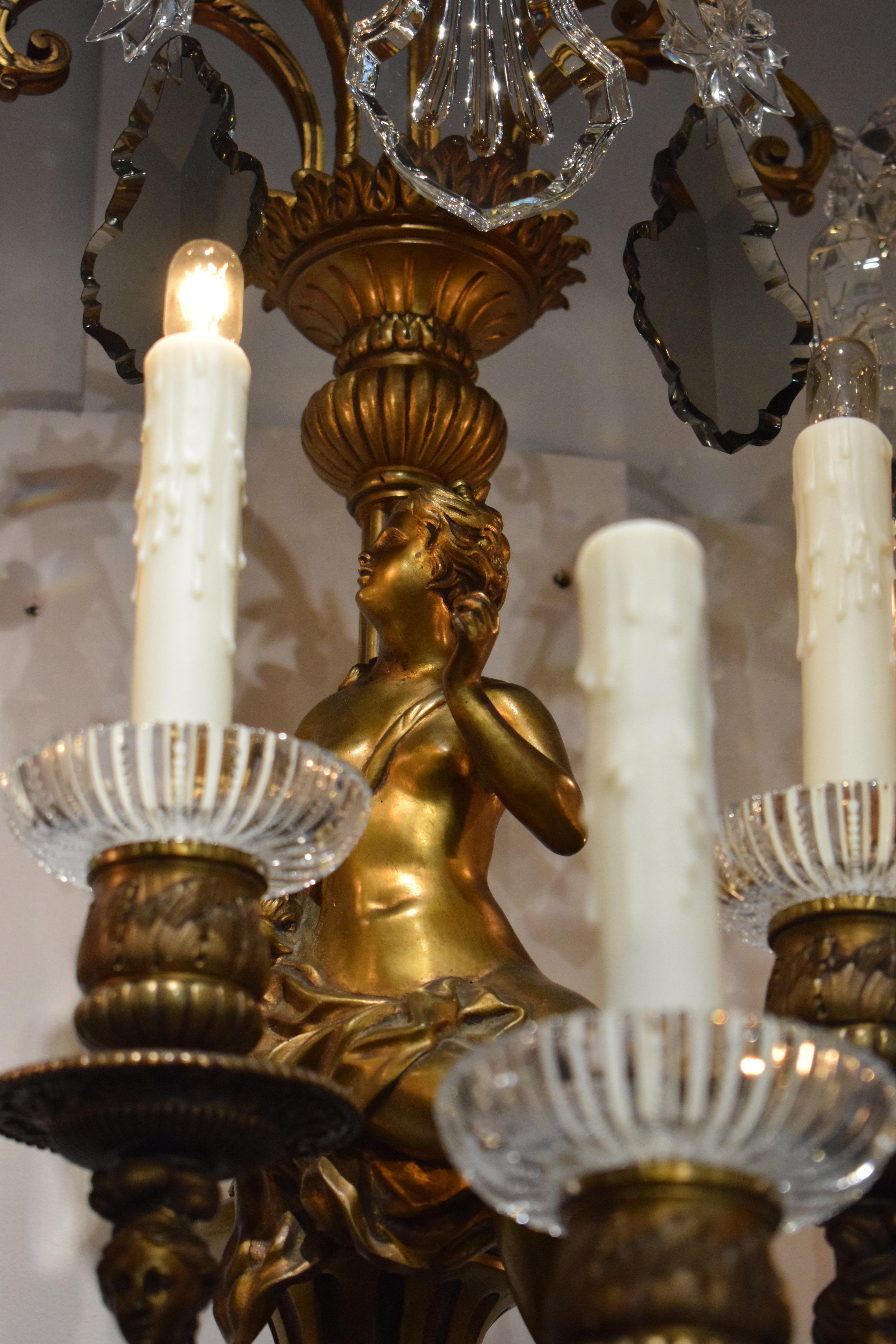 Fabulous Pair of Gilt Bronze and Crystal Wall Sconces In Good Condition For Sale In Atlanta, GA