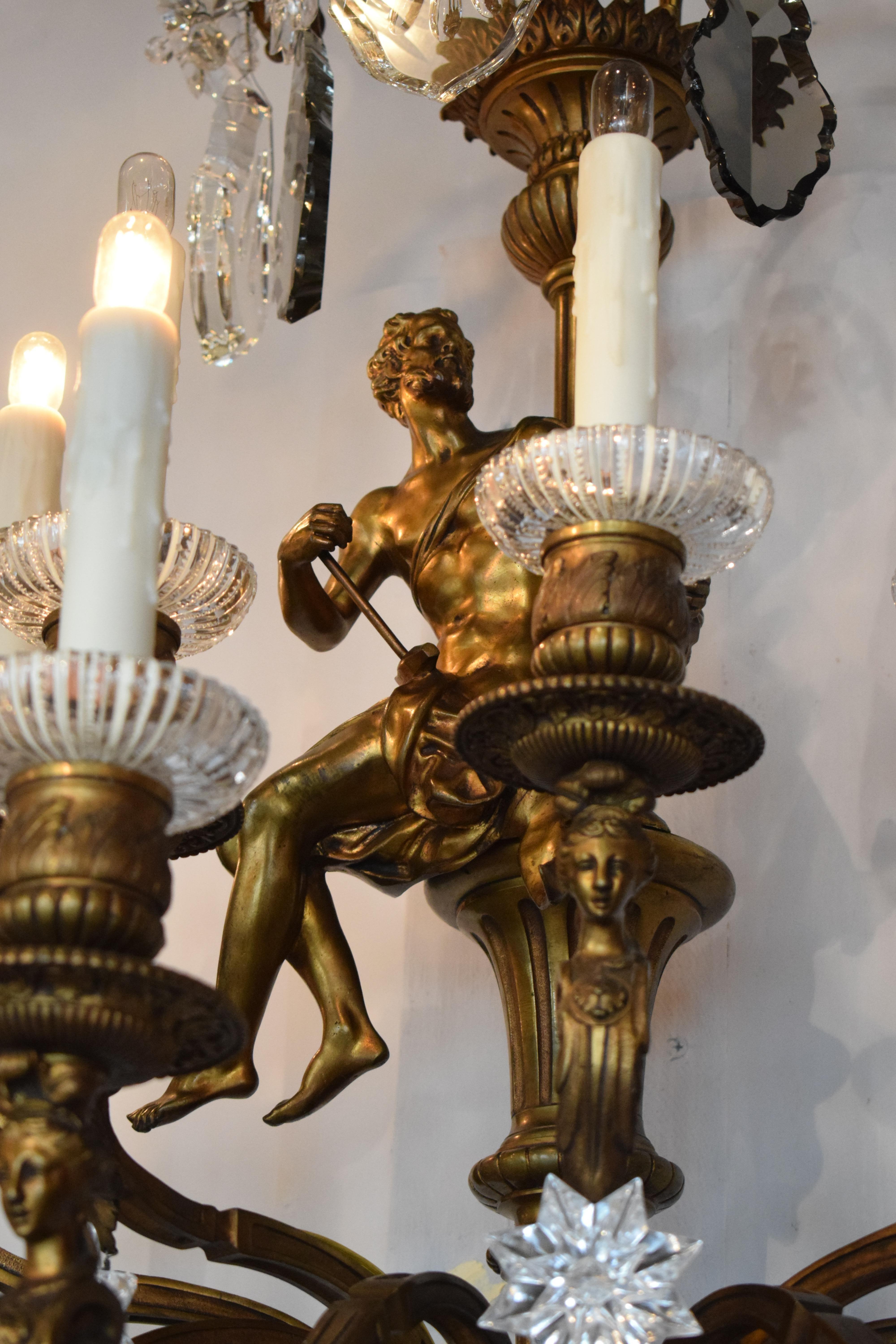 Fabulous Pair of Gilt Bronze and Crystal Wall Sconces For Sale 1