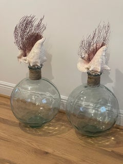 Fabulous Pair of Glass Bottles with Conch Shells