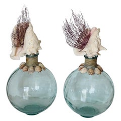 Fabulous Pair of Glass Bottles with Conch Shells