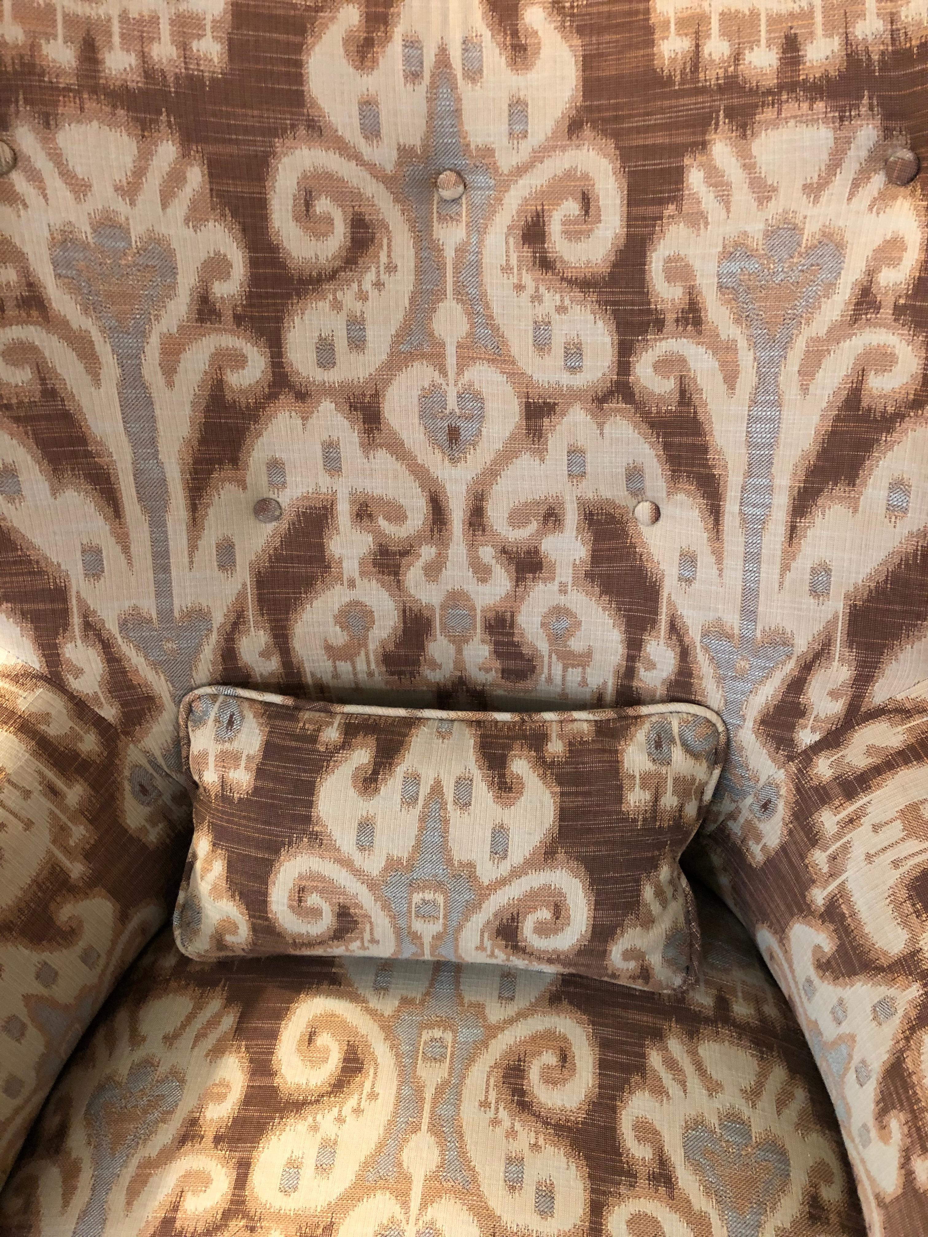 Upholstery Fabulous Pair of Ikat Upholstered Wing Chairs