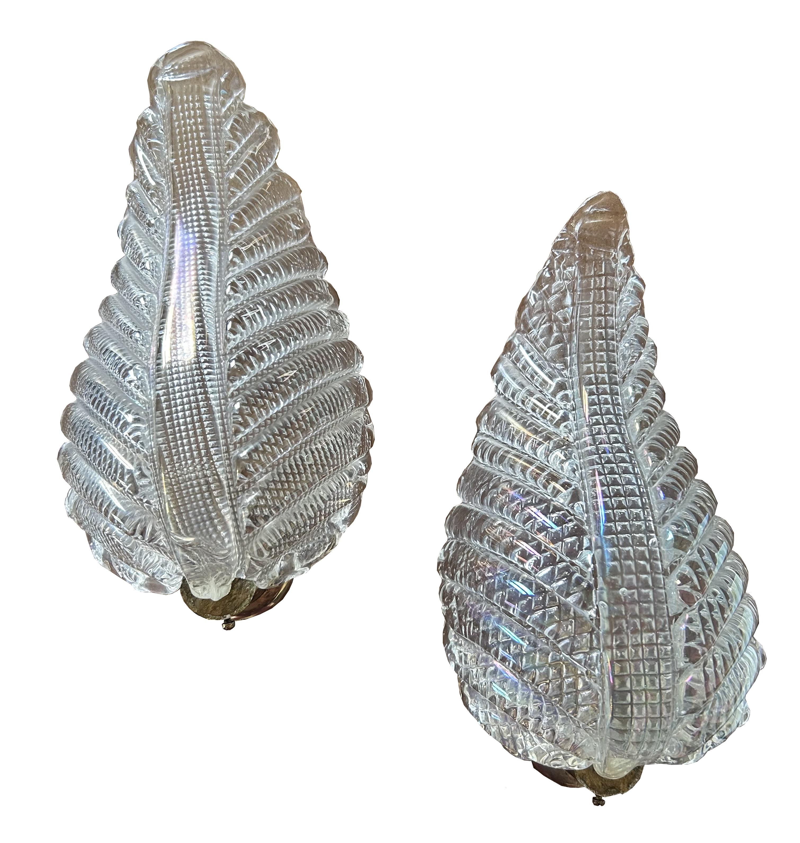 Fabulous Pair of Iridescent Murano Leaf Sconces, 1940's For Sale 3