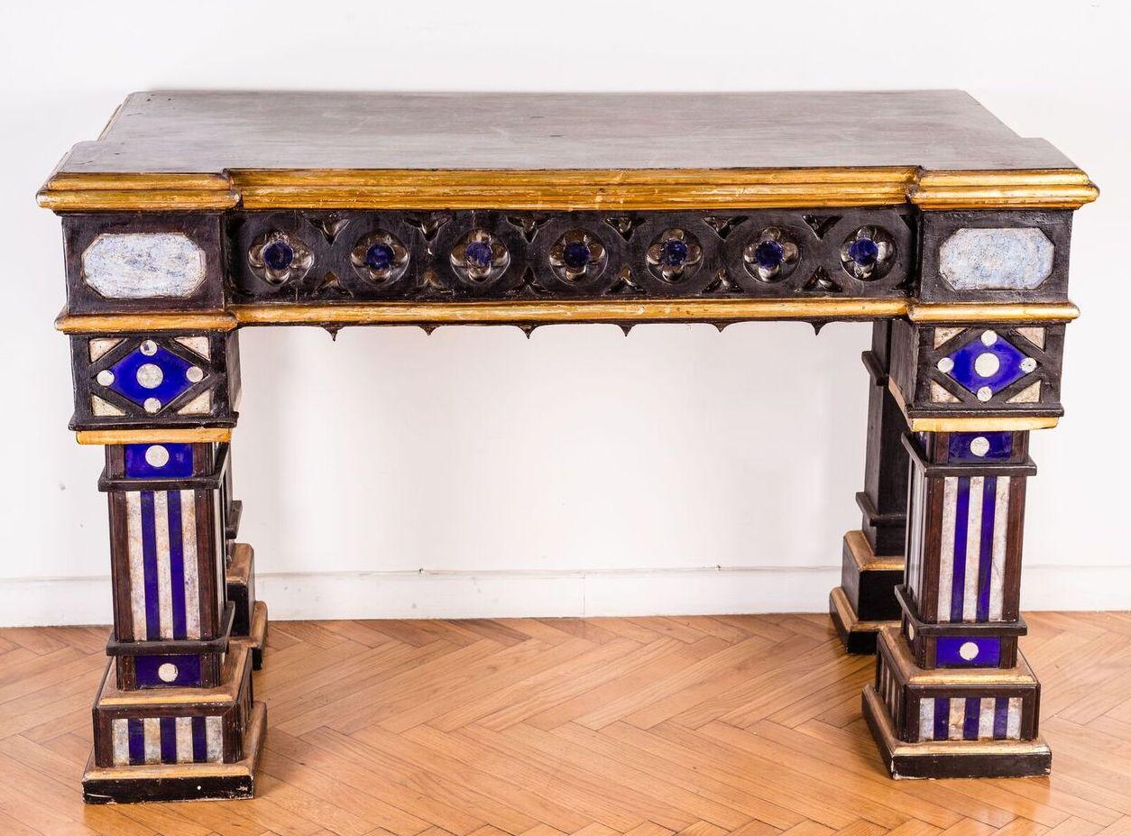 Fabulous Pair of Italian 19th Century Neo-Gothic Console Tables For Sale 5