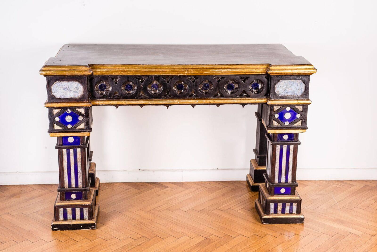 Wood Fabulous Pair of Italian 19th Century Neo-Gothic Console Tables For Sale