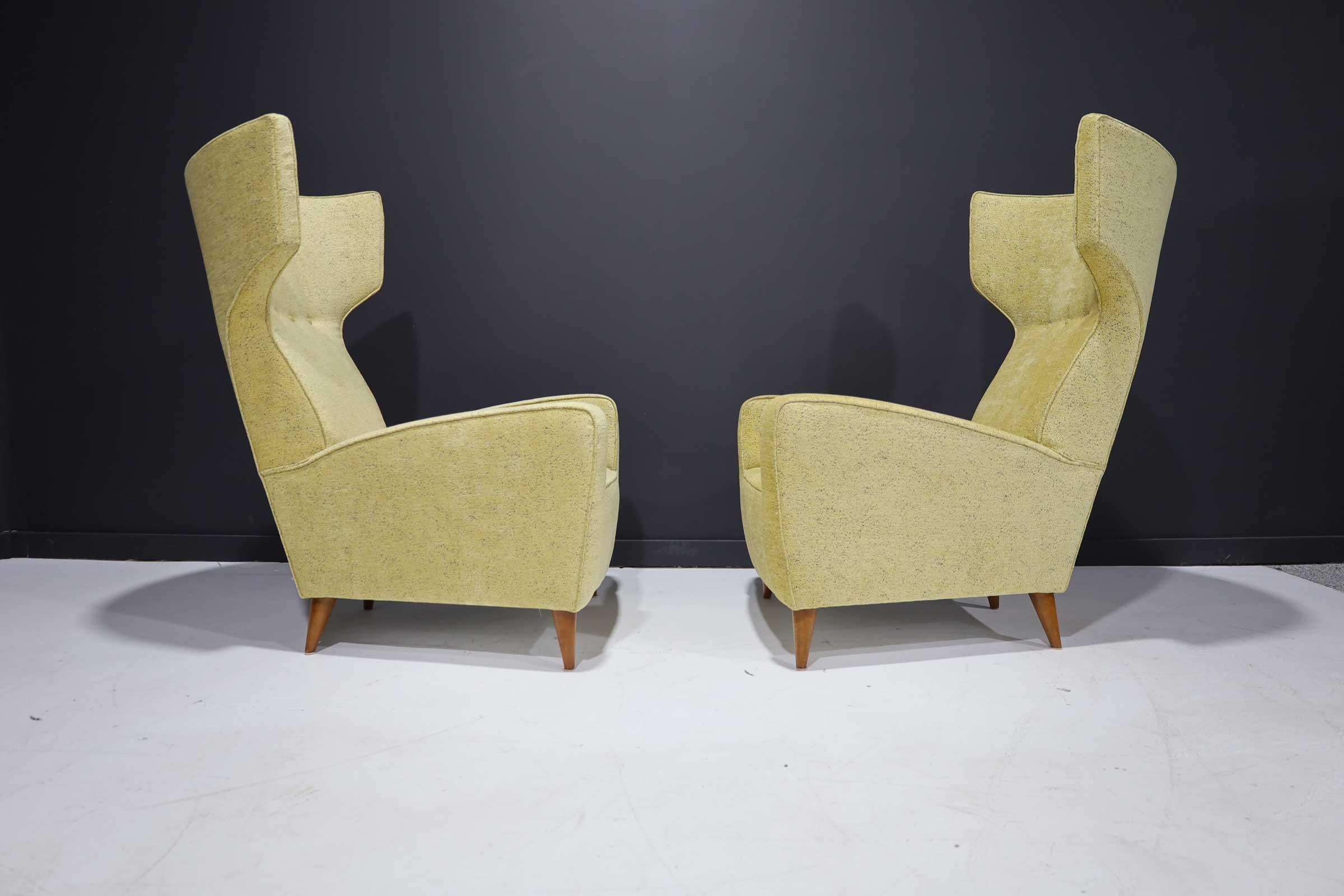 Mid-Century Modern Fabulous Pair of Italian High Back Wing Chairs
