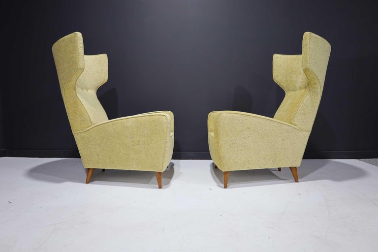 Mid-Century Modern Fabulous Pair of Italian High Back Wing Chairs For Sale