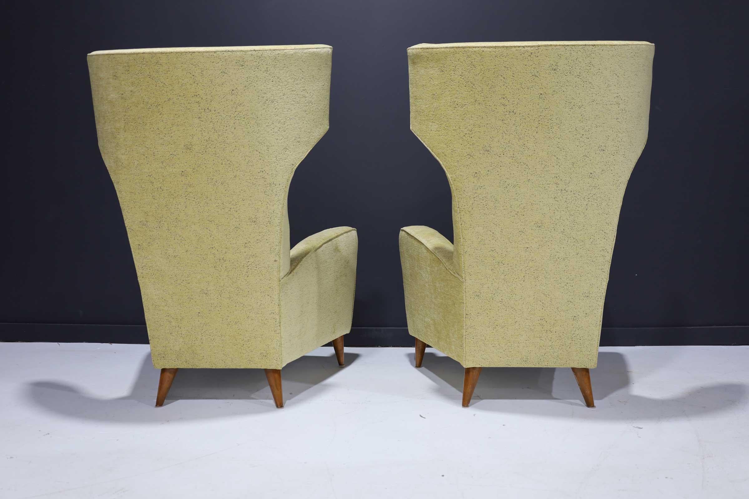 Fabulous Pair of Italian High Back Wing Chairs In Good Condition In Dallas, TX