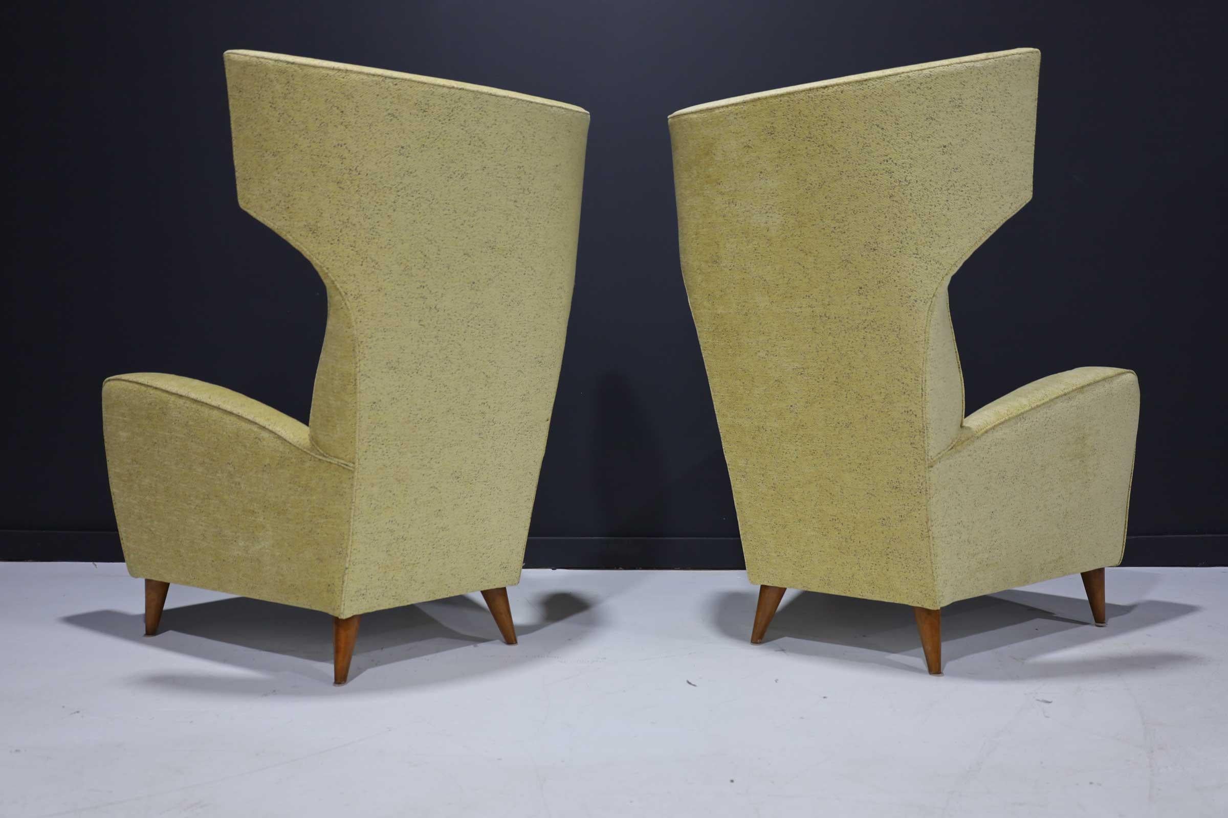 20th Century Fabulous Pair of Italian High Back Wing Chairs
