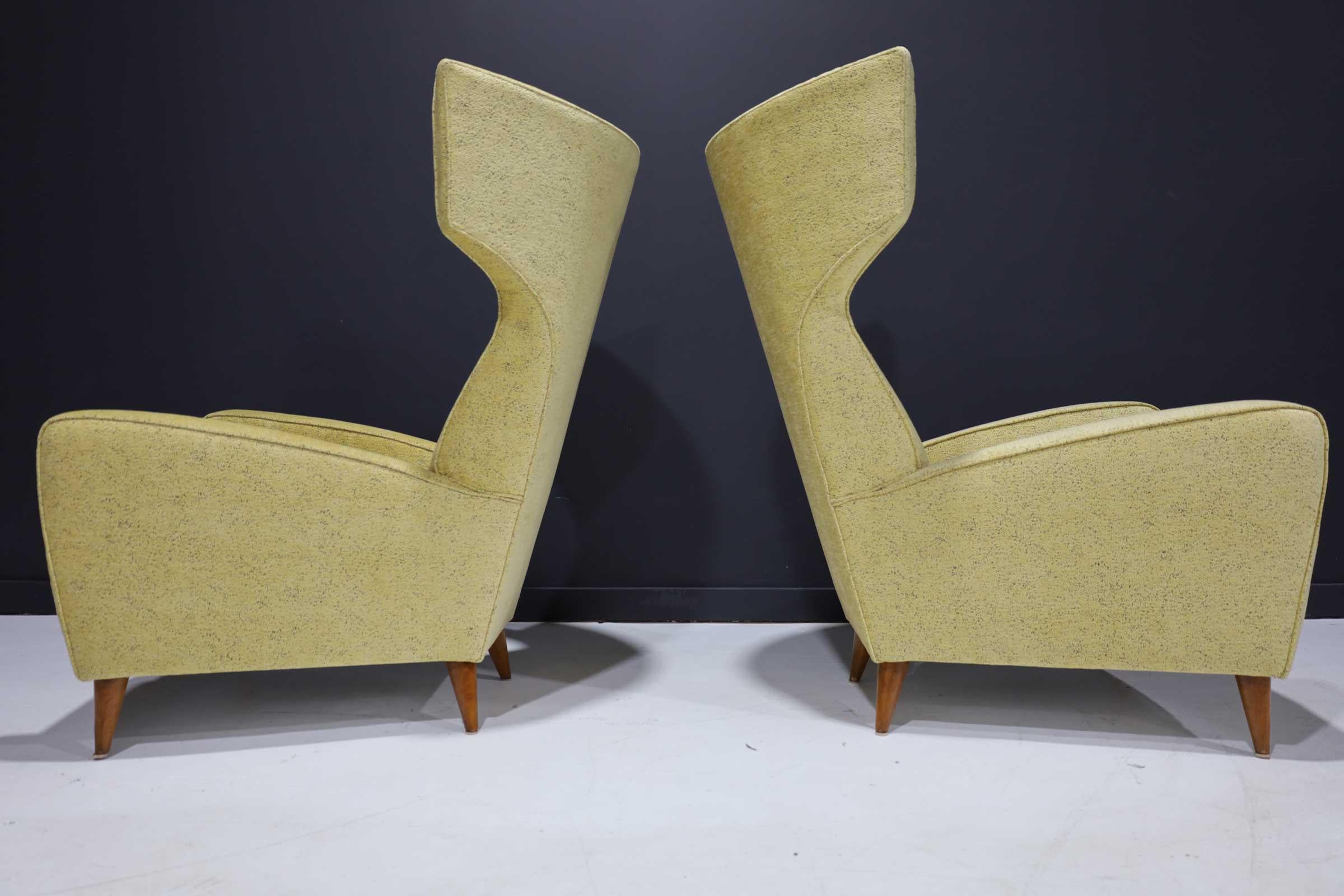 Upholstery Fabulous Pair of Italian High Back Wing Chairs